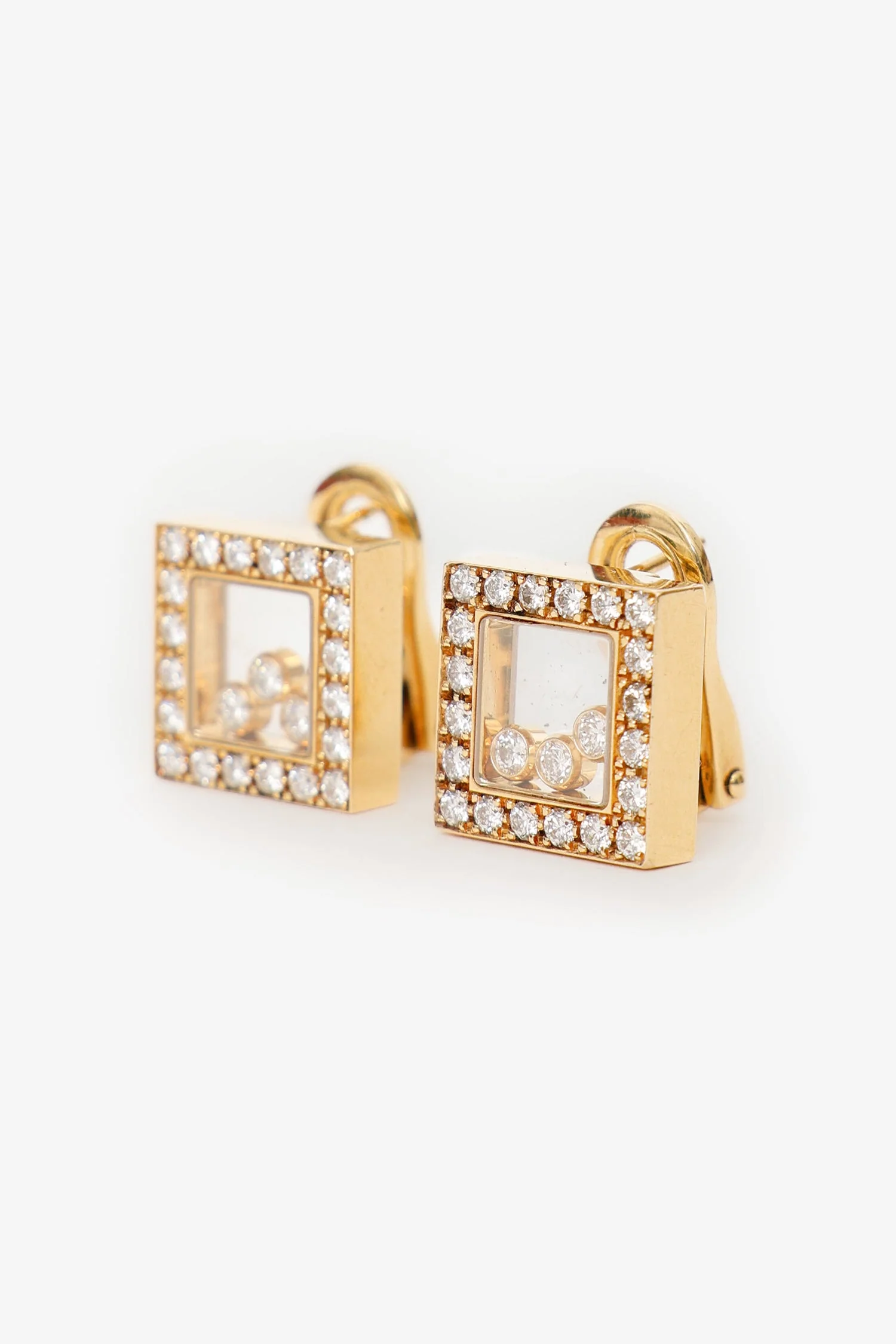 Chopard 18K Yellow Gold Happy Diamond Square Earrings - Image 3