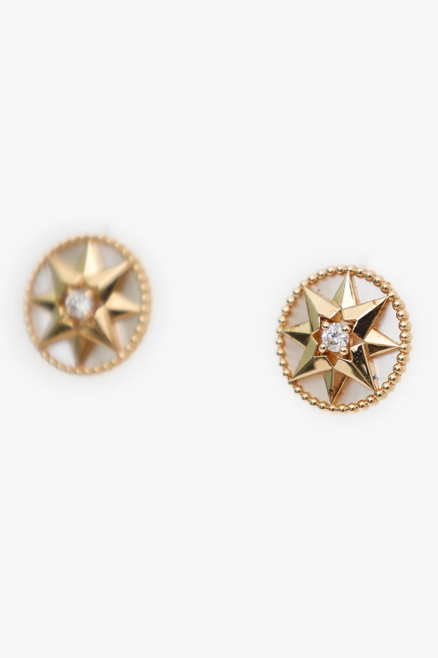 Christian Dior 18K Yellow Gold Mother of Pearl Diamond Rose des Vents Stud Earrings - Image 2