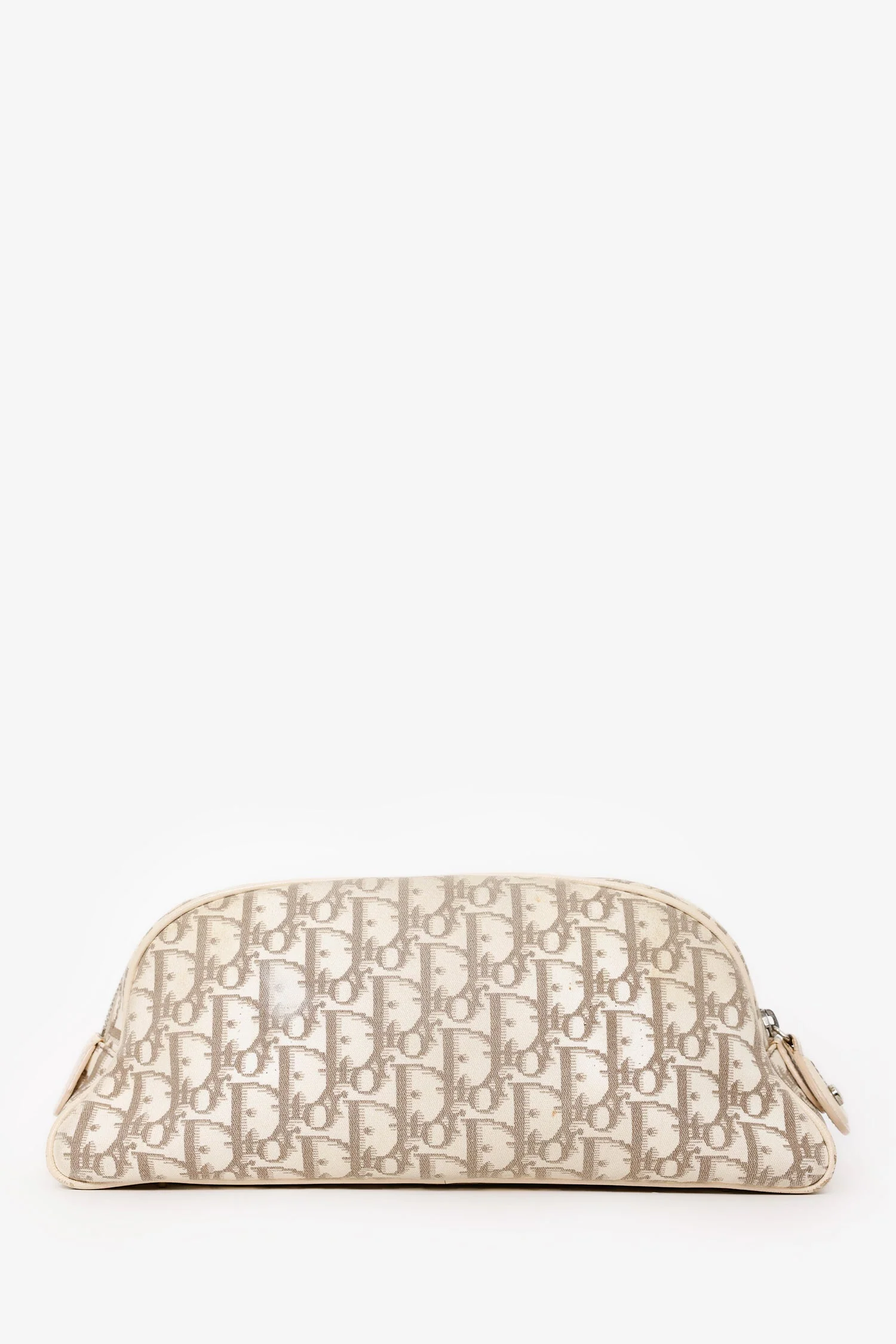 Christian Dior 2005 Beige/Cream Canvas Floral Embroidered Oblique Pouch - Image 2