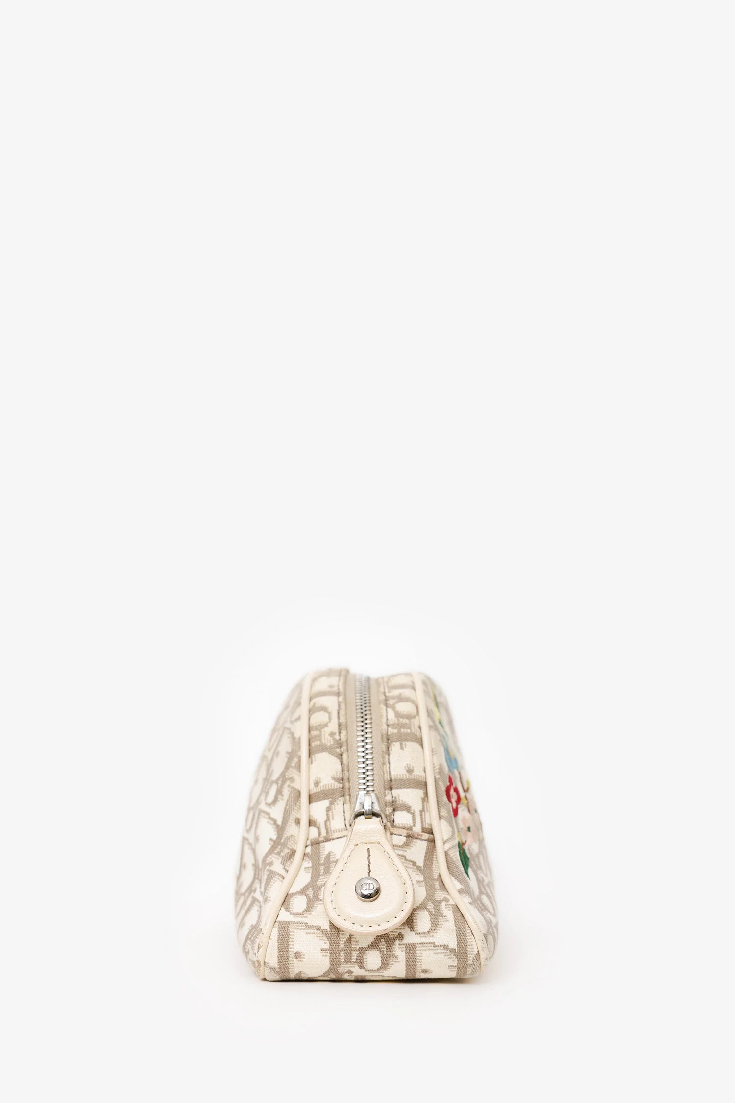 Christian Dior 2005 Beige/Cream Canvas Floral Embroidered Oblique Pouch - Image 3