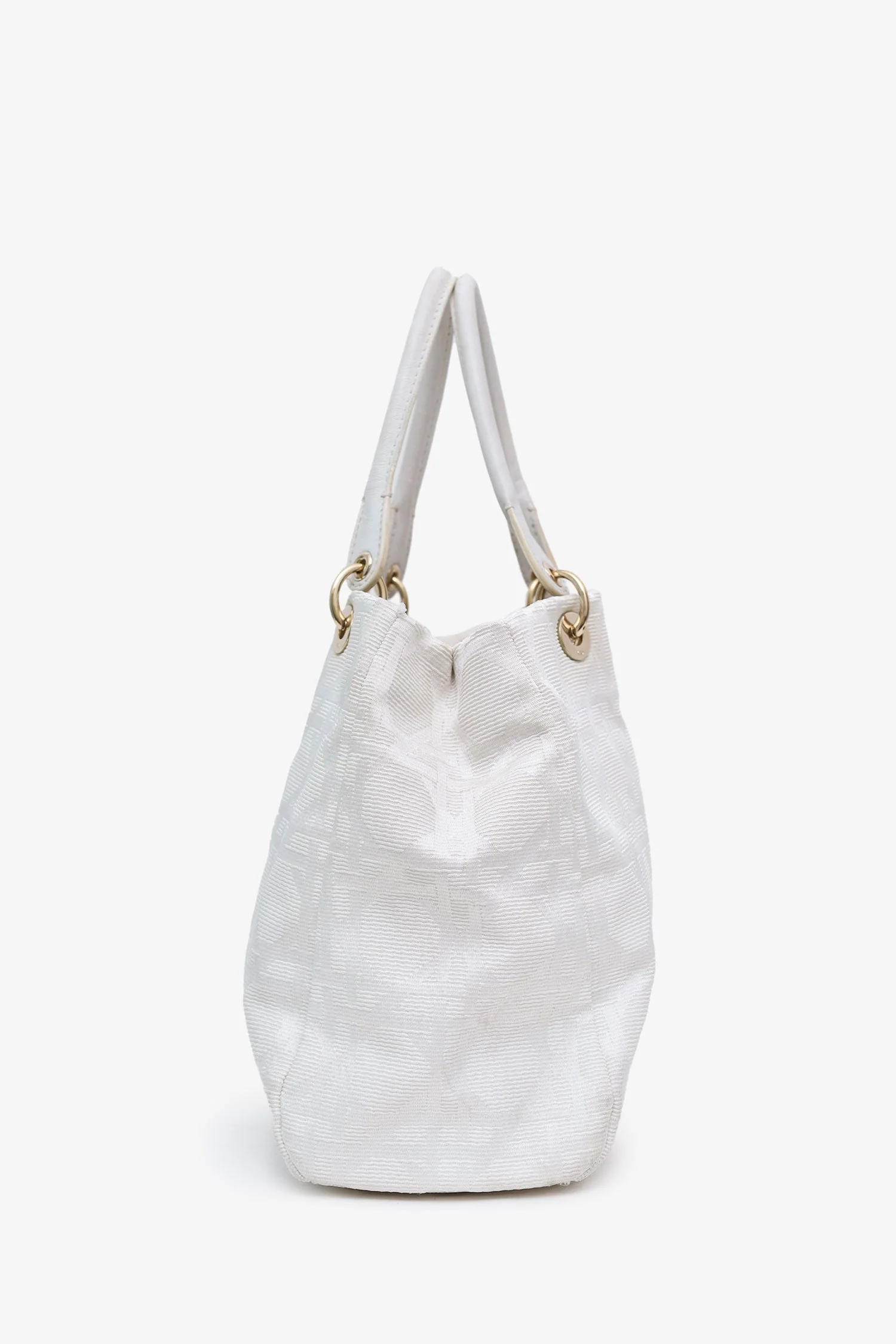 Christian Dior 2007 White Cannage Jacquard Canvas Lady Dior Tote - Image 3