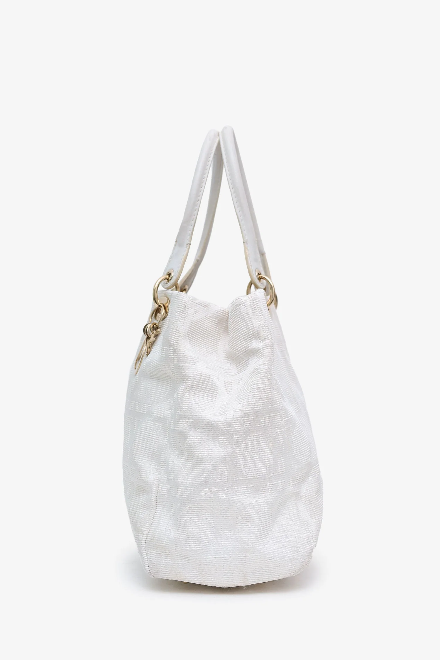 Christian Dior 2007 White Cannage Jacquard Canvas Lady Dior Tote - Image 4