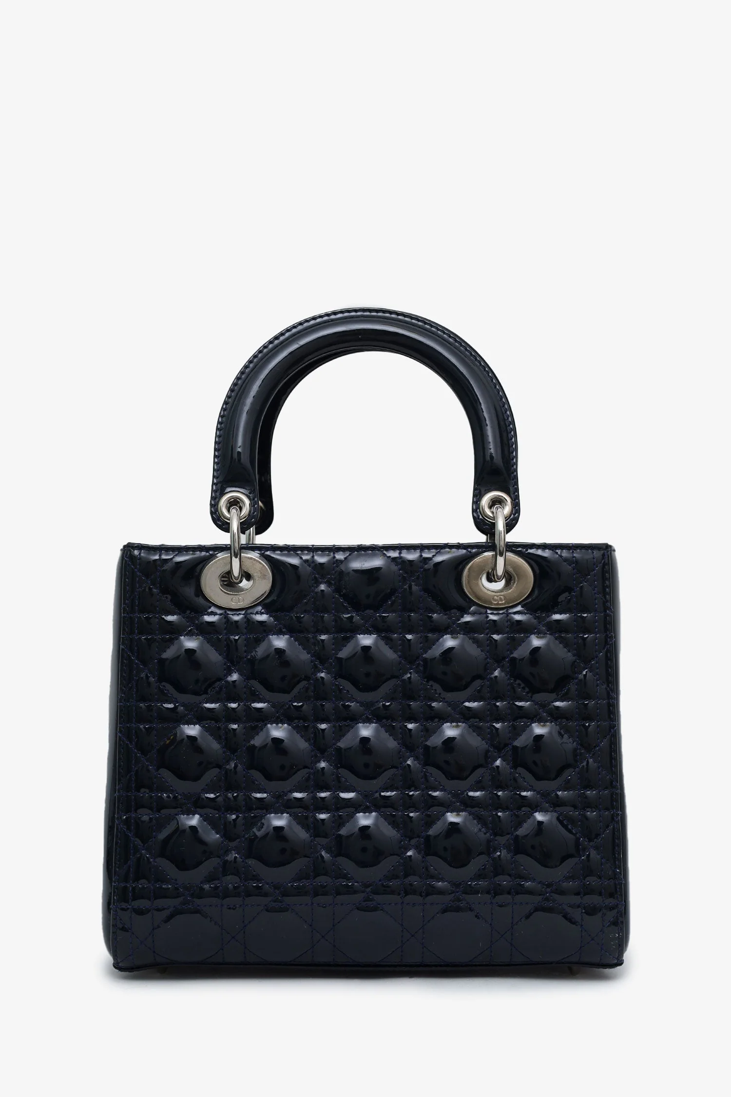 Christian Dior 2010 Navy Patent Leather Medium Lady Dior With Strap - Image 2