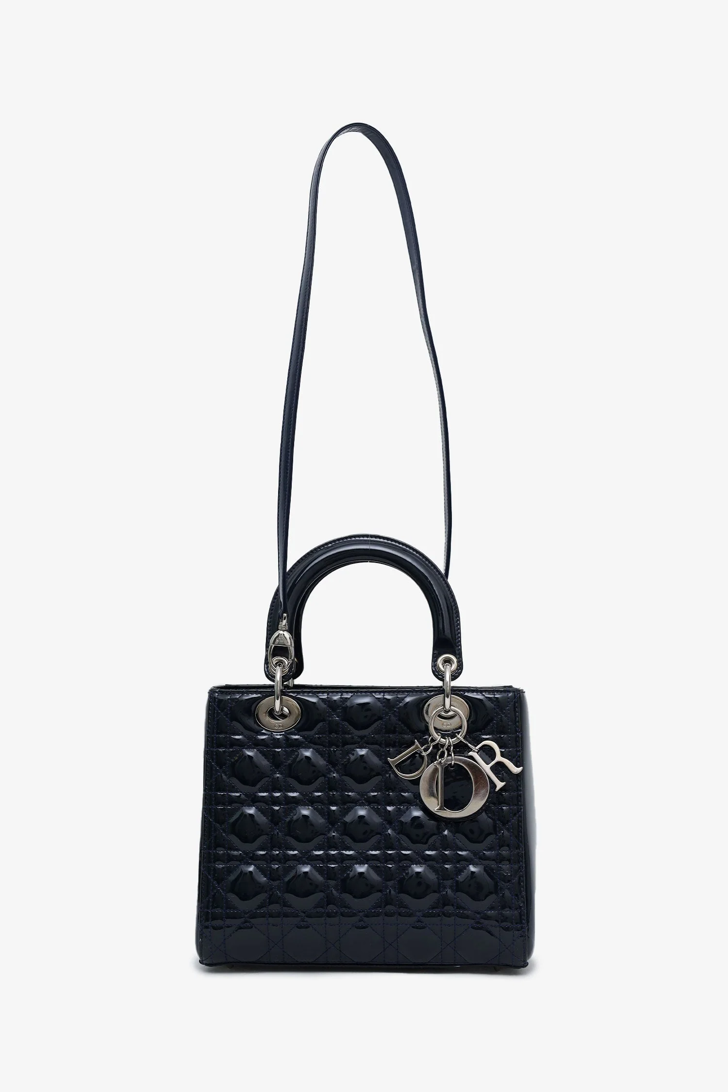 Christian Dior 2010 Navy Patent Leather Medium Lady Dior With Strap - Image 7