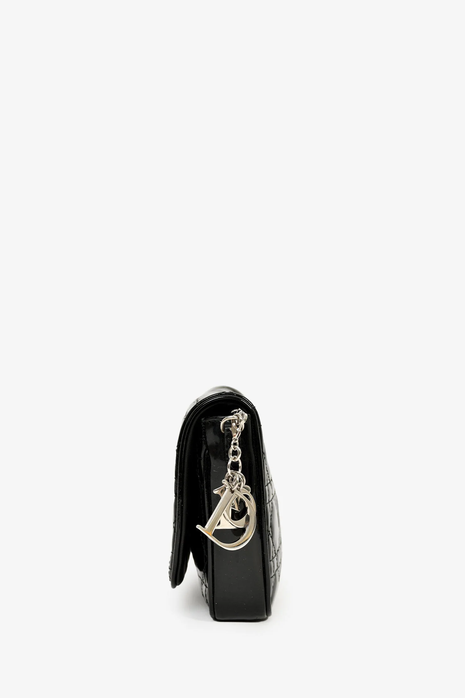Christian Dior 2011 Black Patent Cannage Leather Lady Dior Pouch On Chain - Image 4