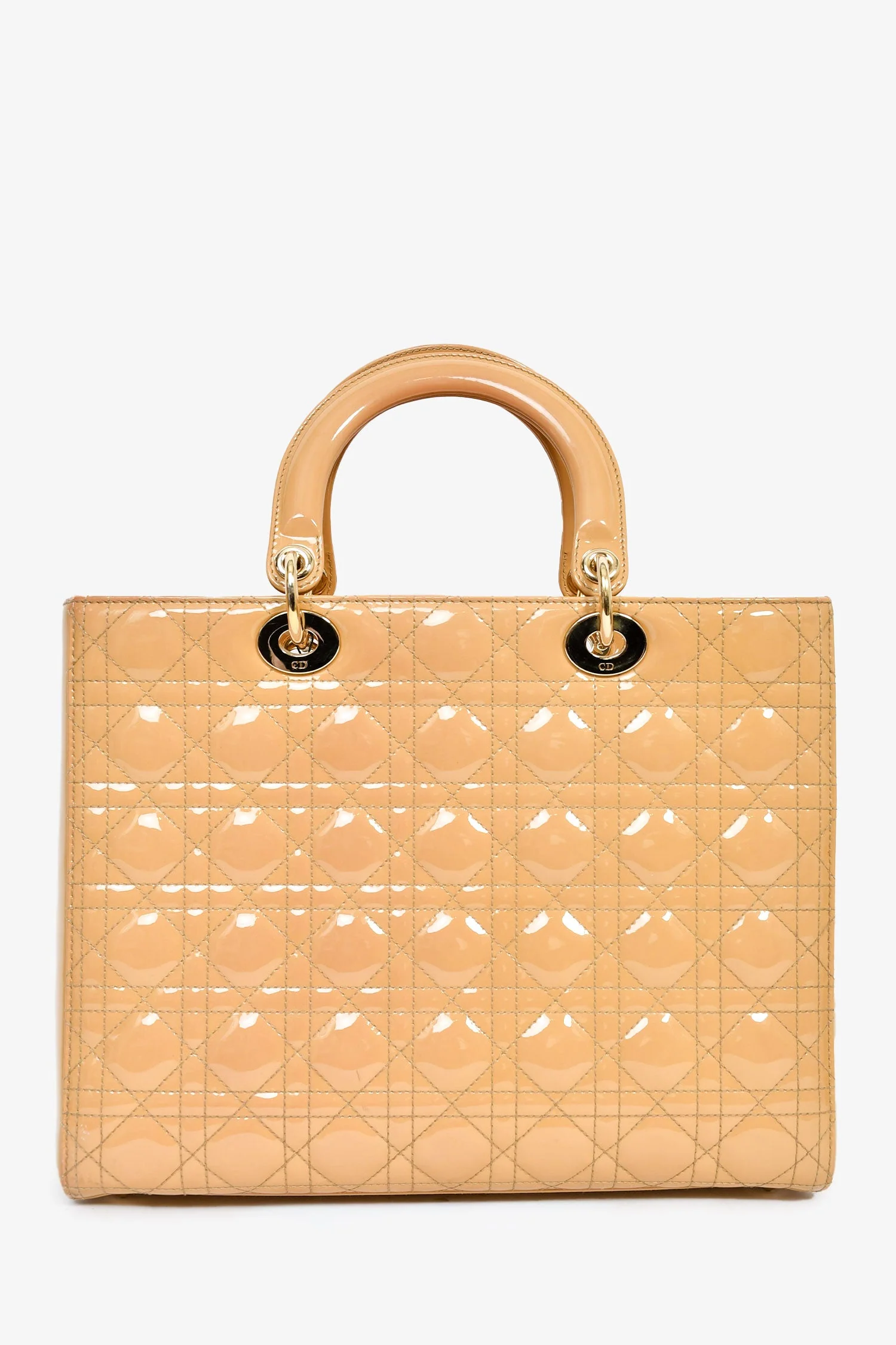 Christian Dior 2012 Beige Patent Cannage Leather 'Lady Dior' Large Bag With Strap - Image 2