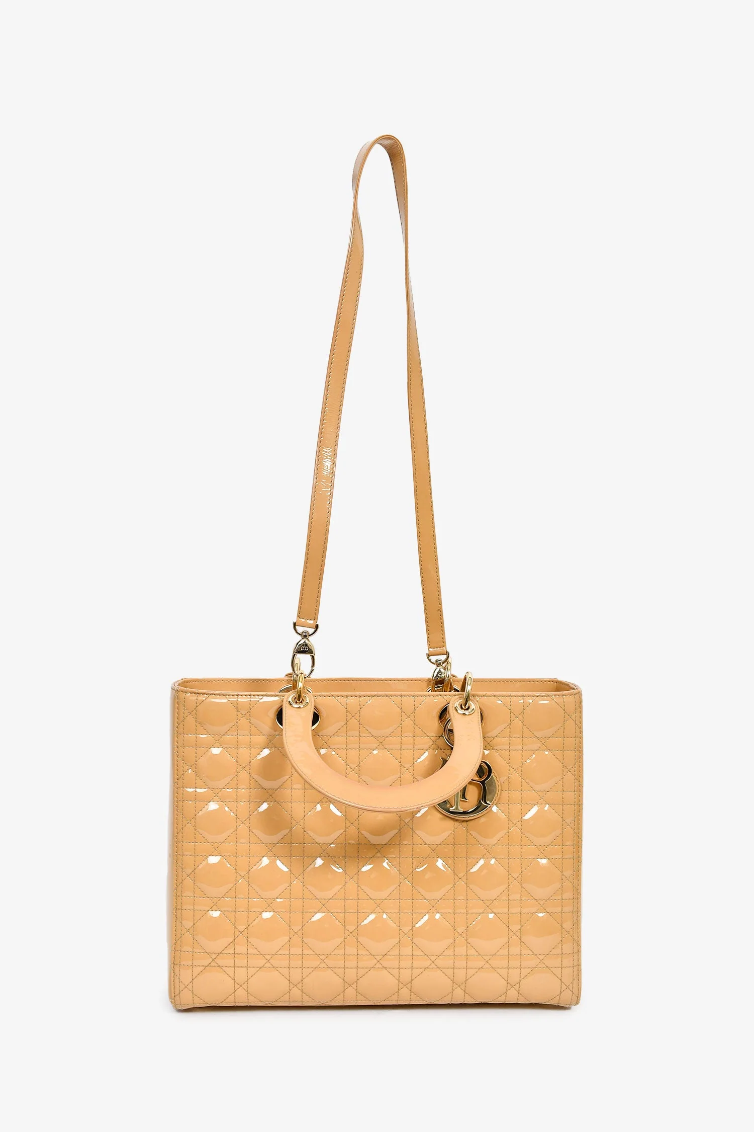 Christian Dior 2012 Beige Patent Cannage Leather 'Lady Dior' Large Bag With Strap - Image 7