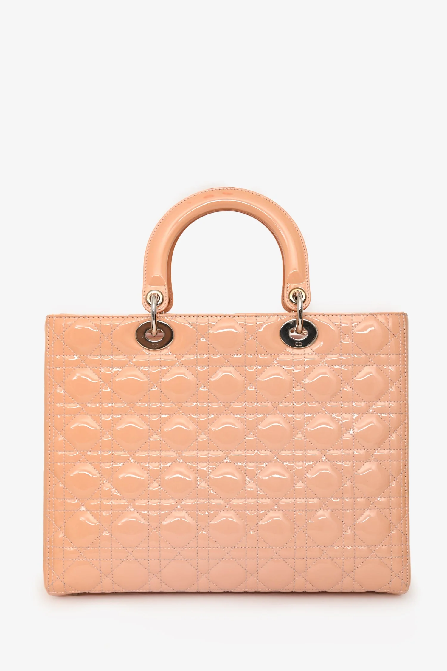 Christian Dior 2012 Light Peach Cannage Patent Large Lady Dior With Strap - Image 2