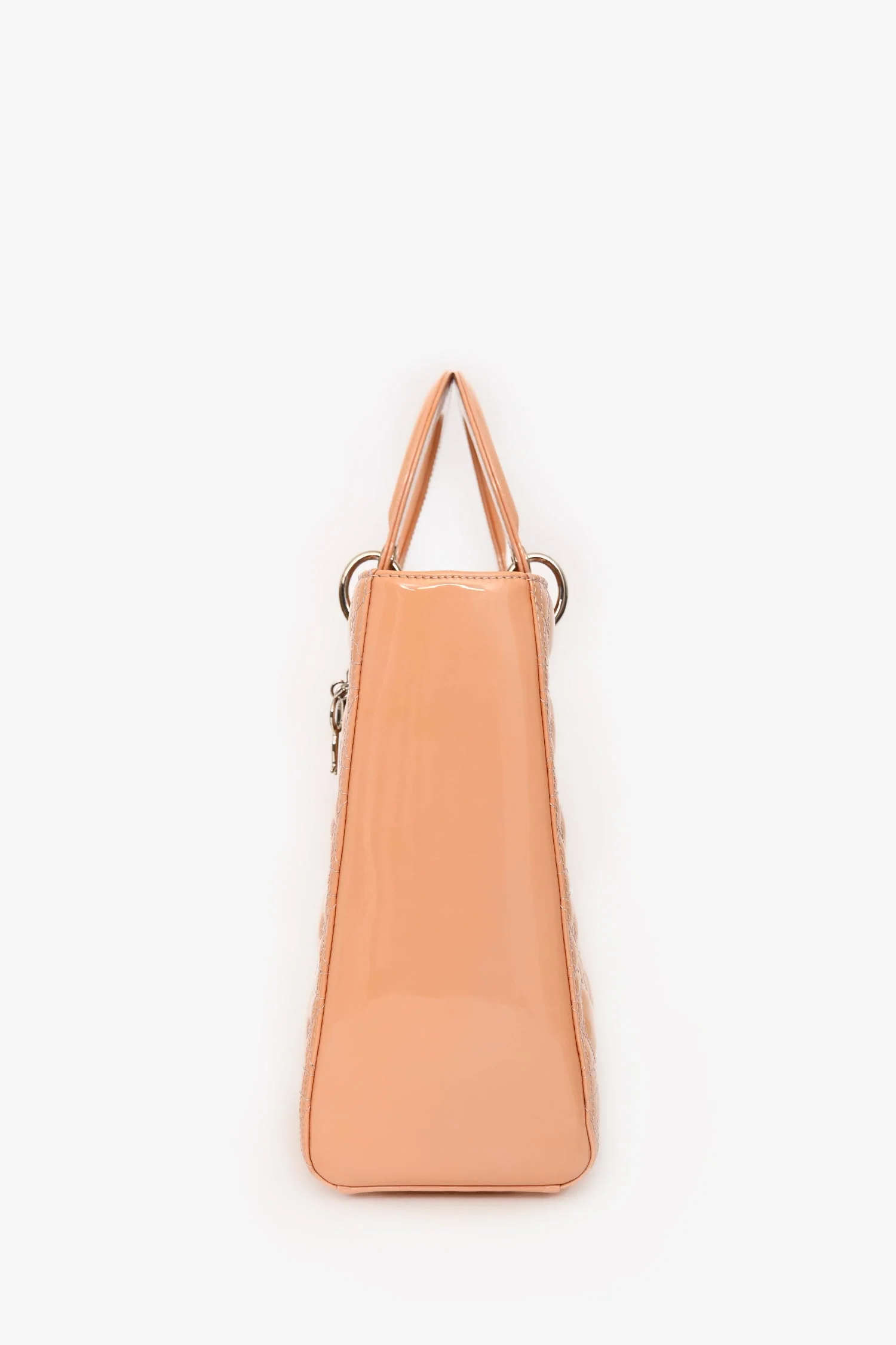 Christian Dior 2012 Light Peach Cannage Patent Large Lady Dior With Strap - Image 4