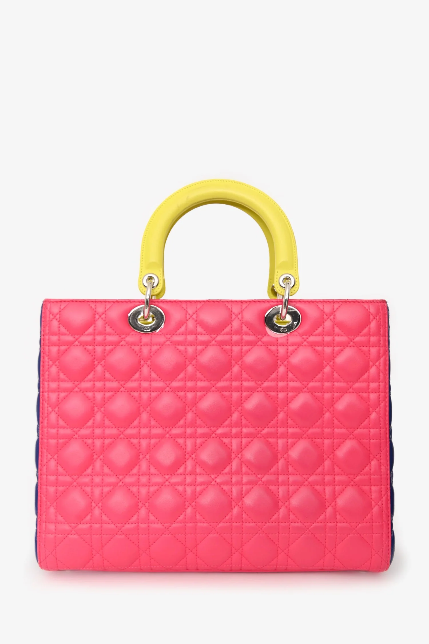 Christian Dior 2013 Pink/Yellow Cannage Leather Large Lady Dior Top Handle with Strap - Image 2