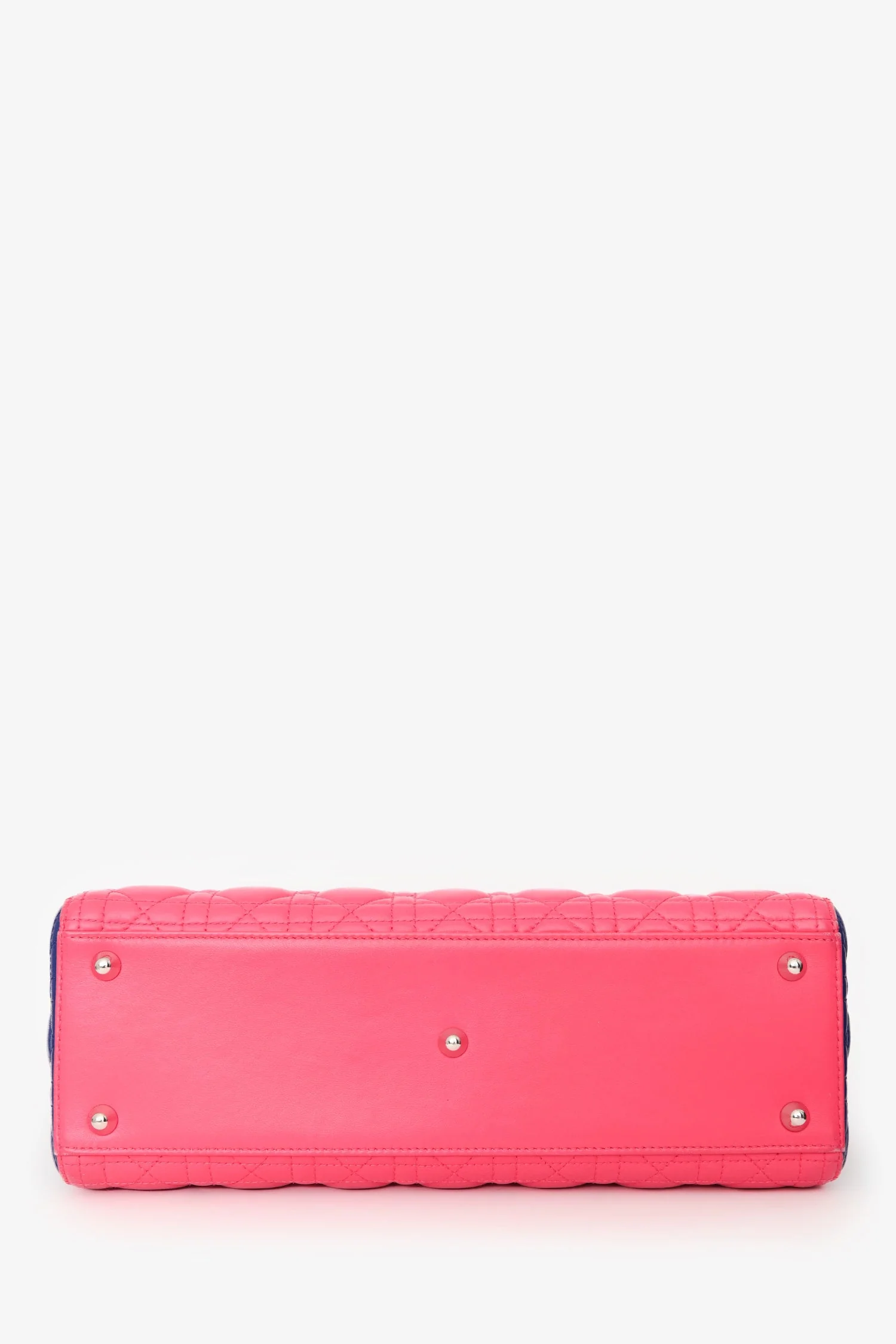 Christian Dior 2013 Pink/Yellow Cannage Leather Large Lady Dior Top Handle with Strap - Image 5
