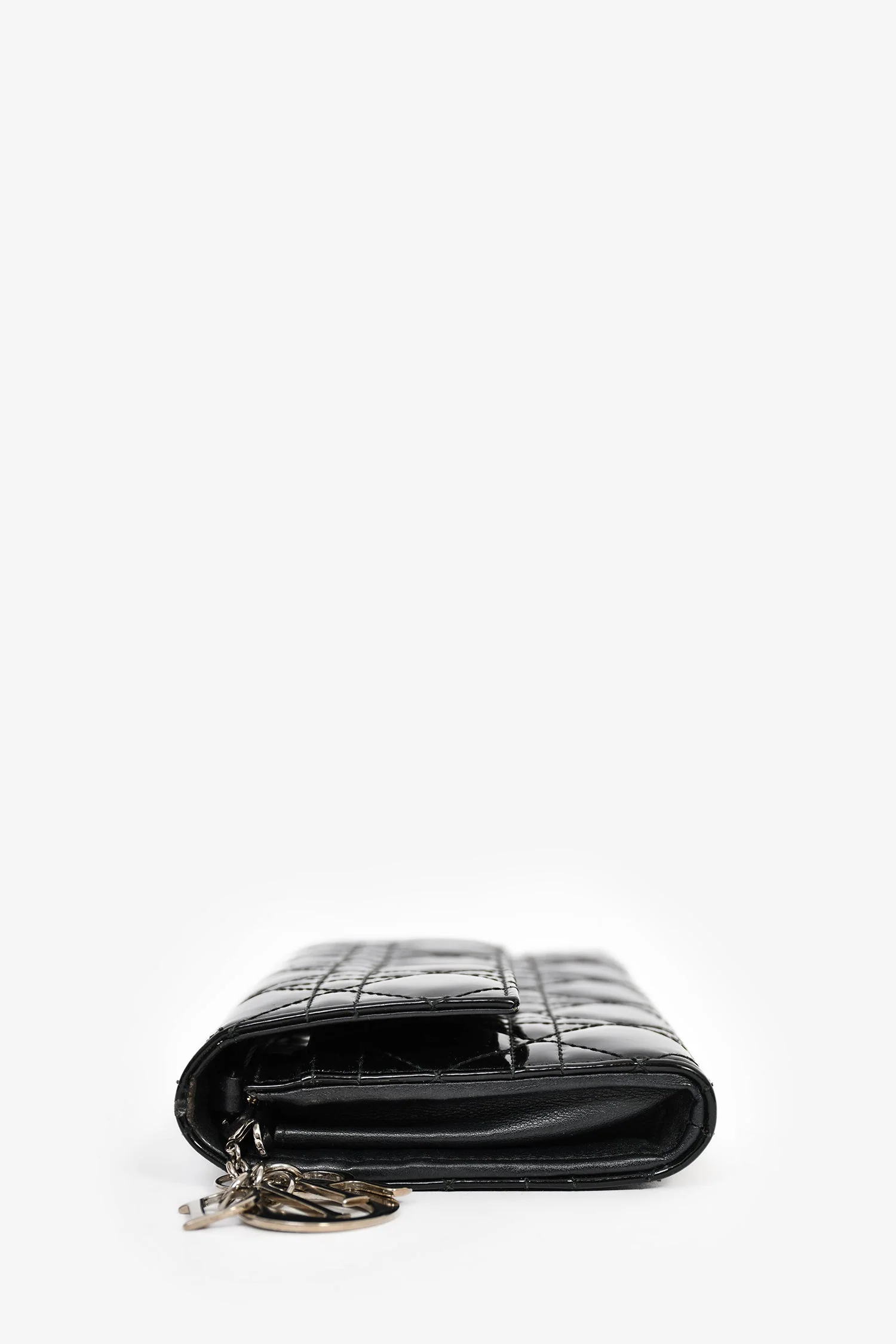 Christian Dior 2014 Black Cannage Patent Leather Lady Wallet On Chain - Image 4