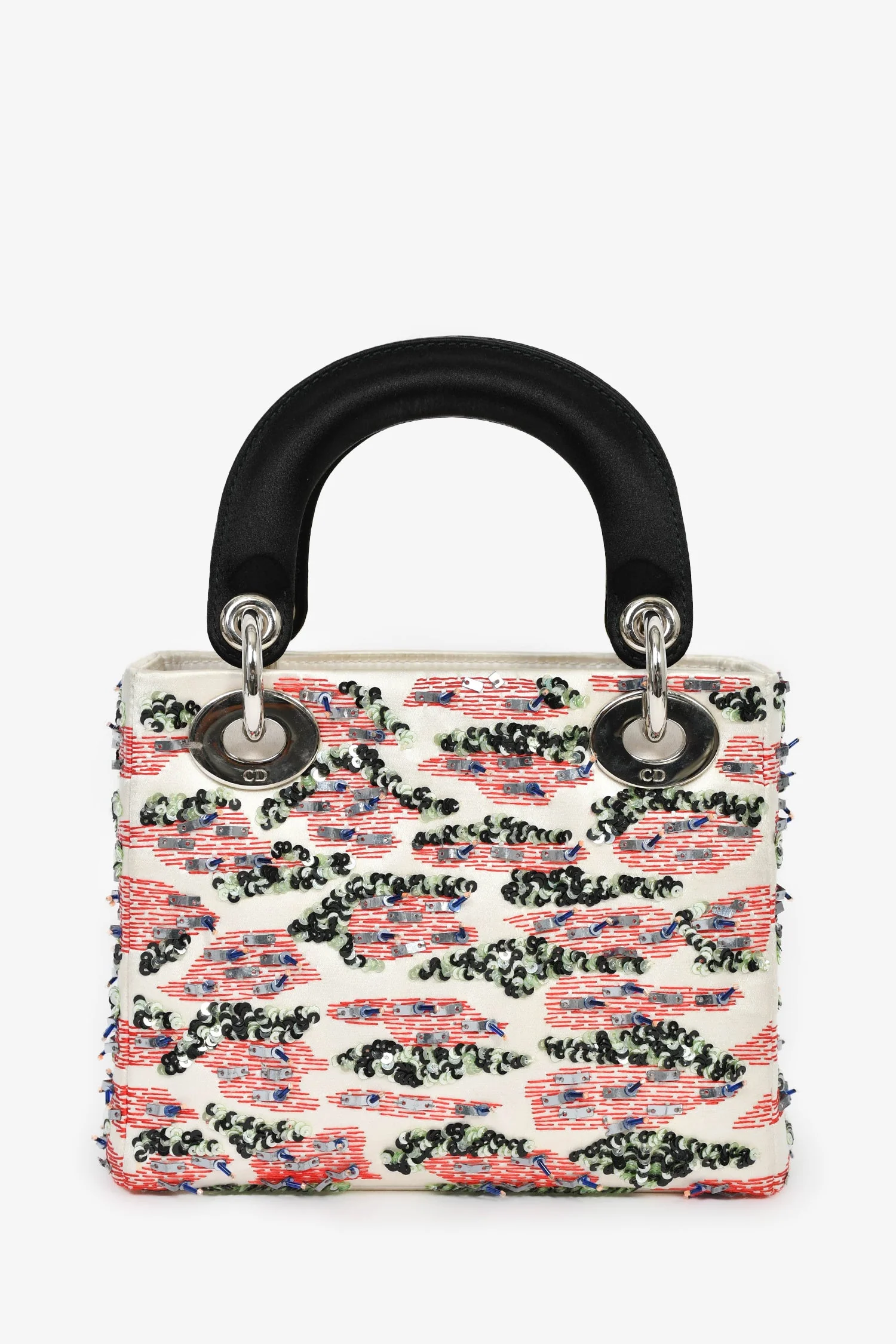 Christian Dior 2014 Cream Satin Multi Sequin Mini Lady Dior Top Handle with Strap - Image 2