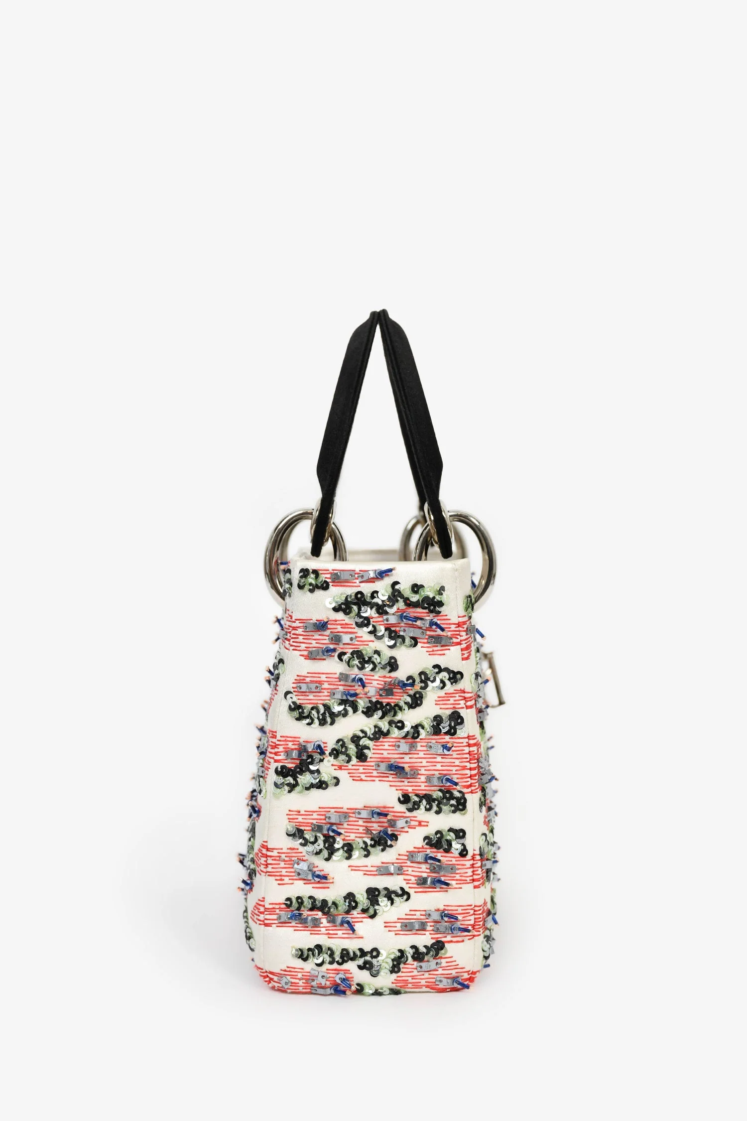 Christian Dior 2014 Cream Satin Multi Sequin Mini Lady Dior Top Handle with Strap - Image 3