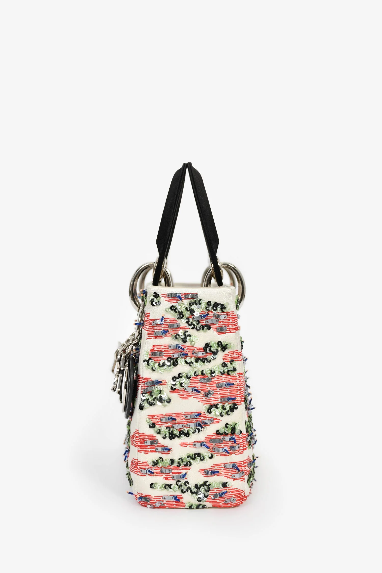 Christian Dior 2014 Cream Satin Multi Sequin Mini Lady Dior Top Handle with Strap - Image 4
