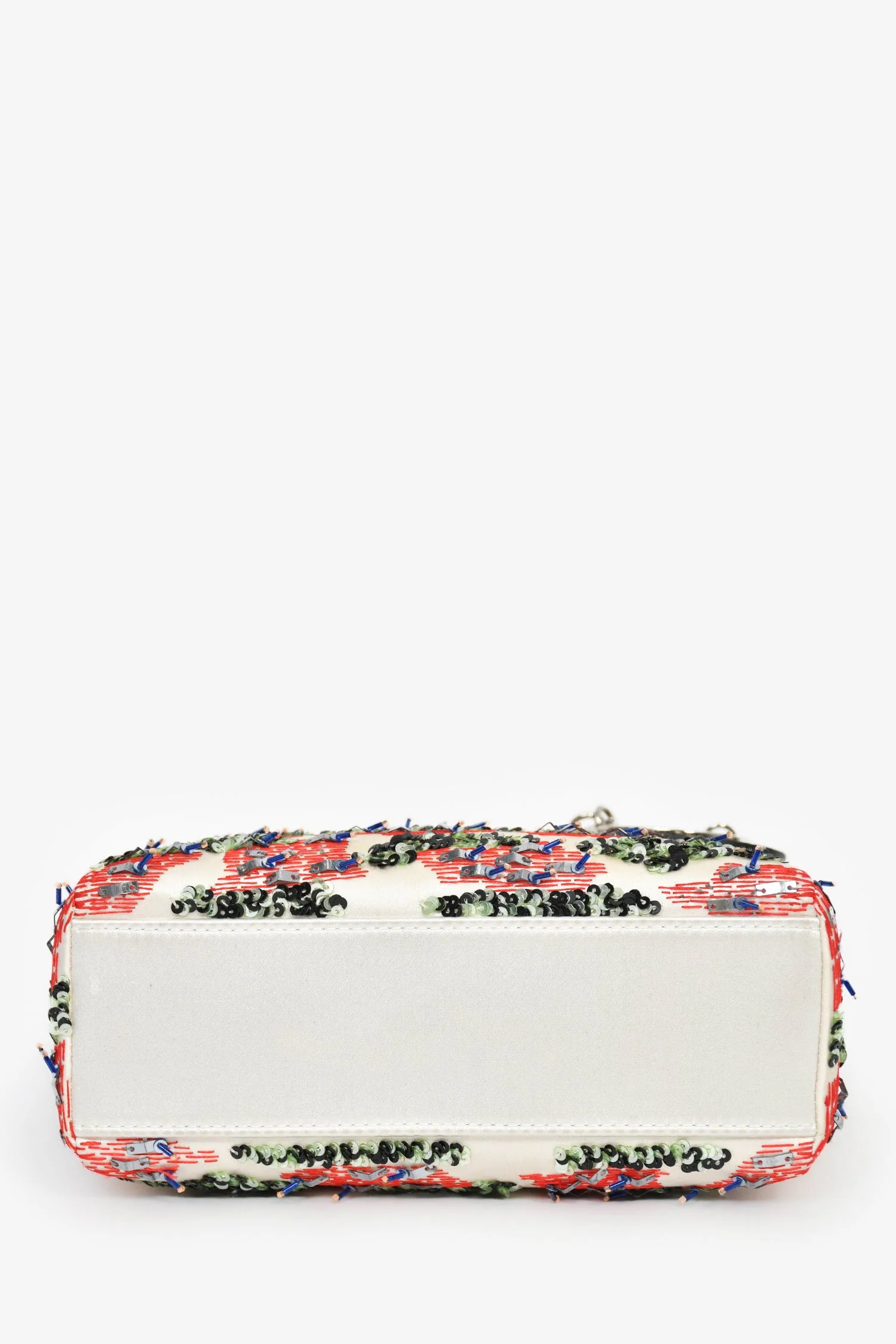 Christian Dior 2014 Cream Satin Multi Sequin Mini Lady Dior Top Handle with Strap - Image 5