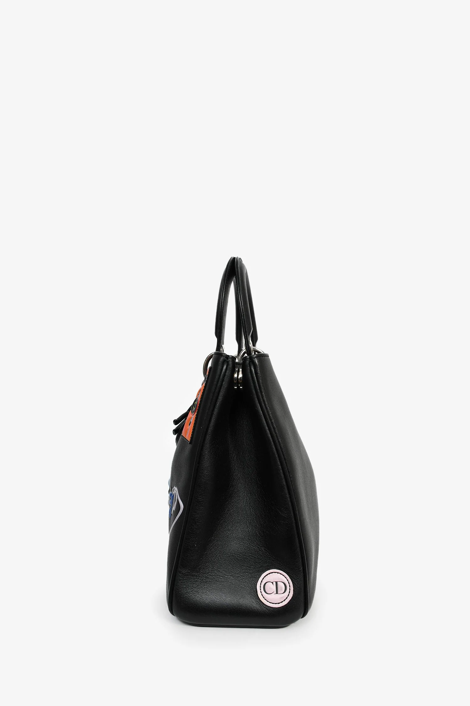 Christian Dior 2015 Black Leather 'Paradise' Diorissimo Medium Top Handle Bag - Image 4