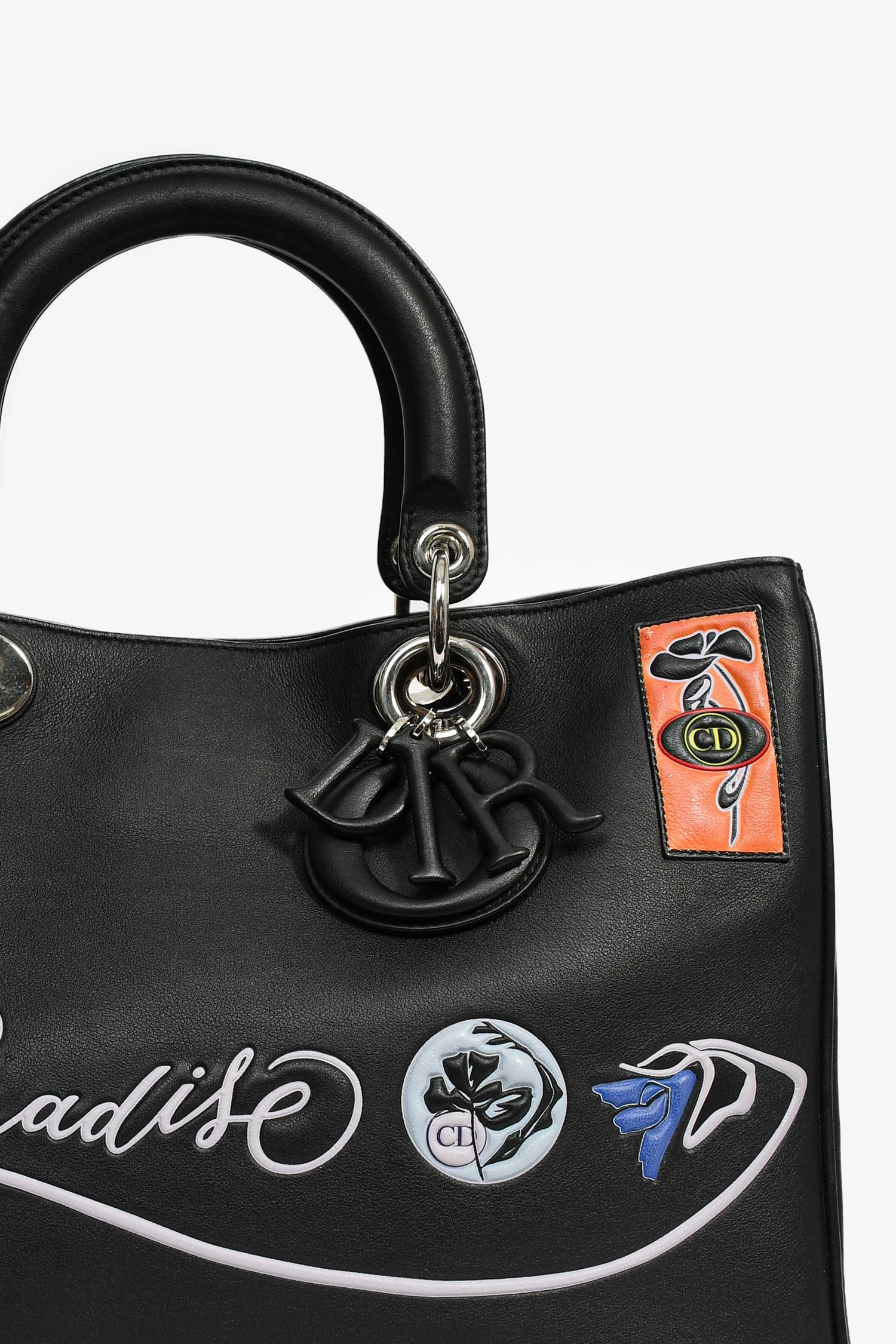 Christian Dior 2015 Black Leather 'Paradise' Diorissimo Medium Top Handle Bag - Image 7