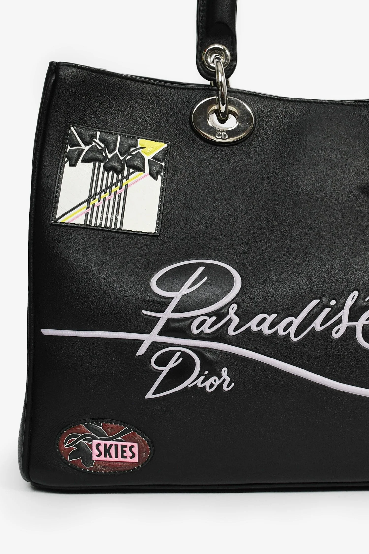 Christian Dior 2015 Black Leather 'Paradise' Diorissimo Medium Top Handle Bag - Image 8