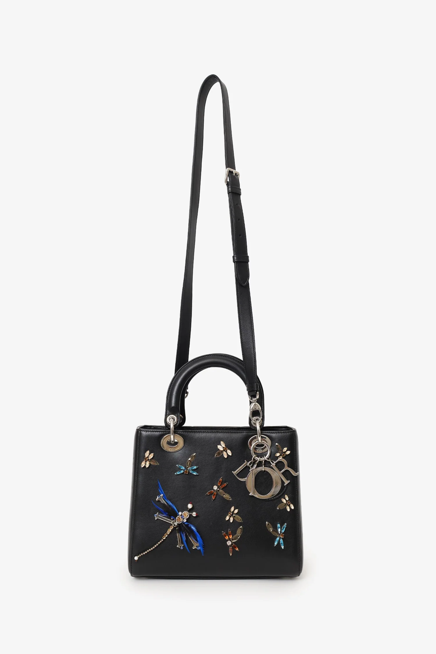 Christian Dior 2016 Black Smooth Calfskin Embellished Dragonfly Medium Lady Dior - Image 6