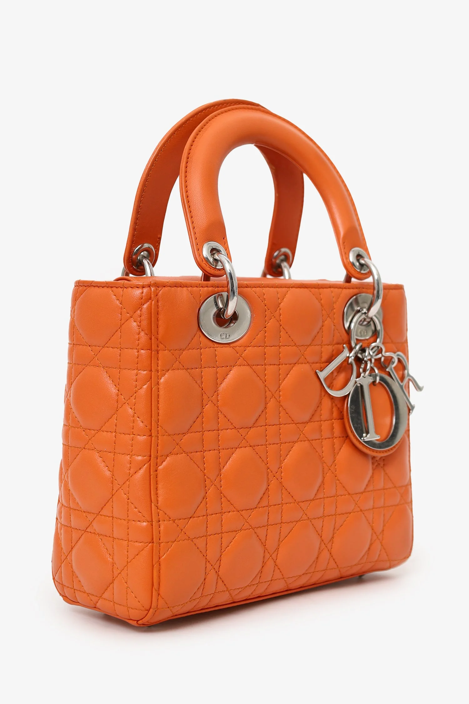 Christian Dior 2016 Orange Leather Cannage Small Lady Dior with Strap - Image 2