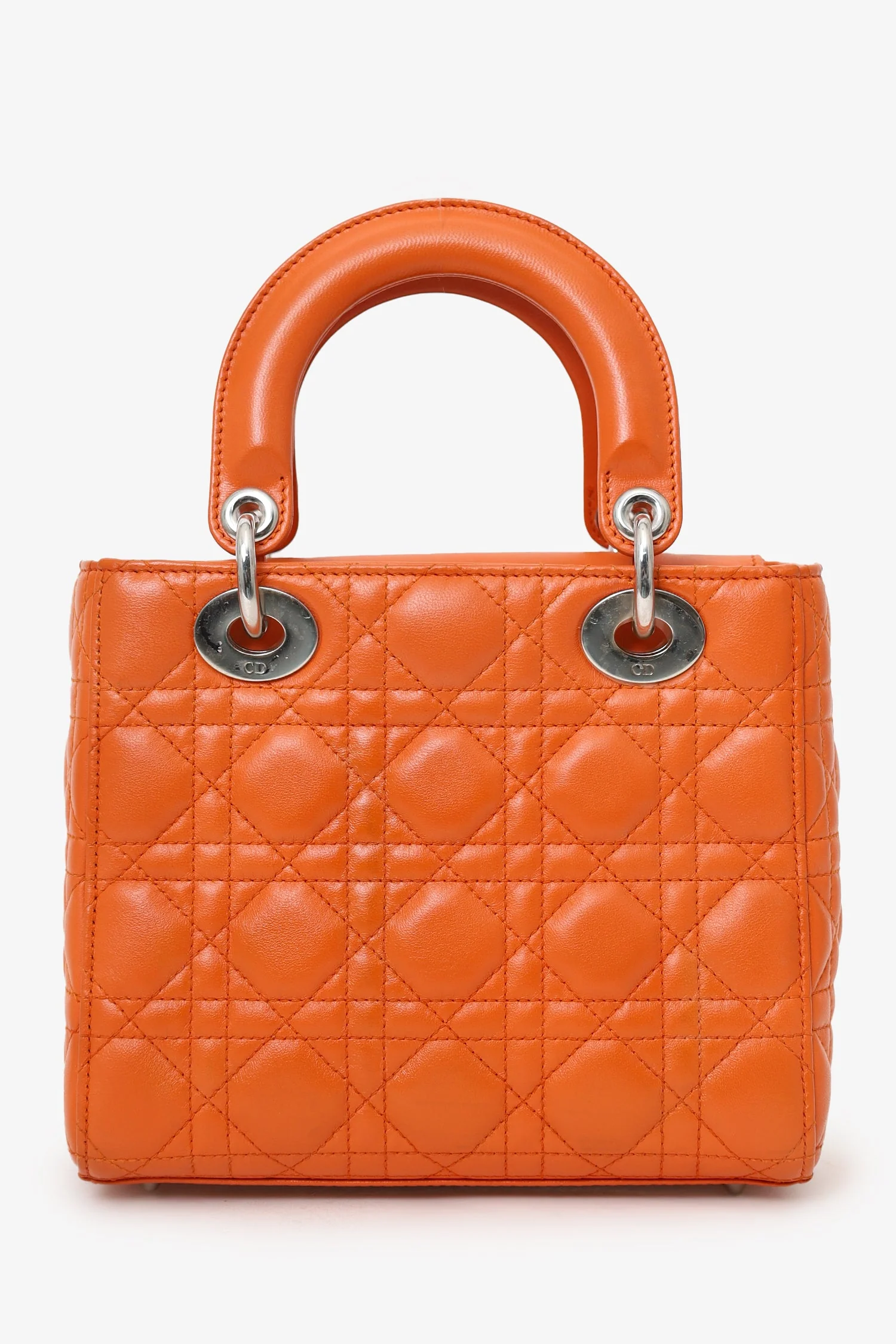 Christian Dior 2016 Orange Leather Cannage Small Lady Dior with Strap - Image 3