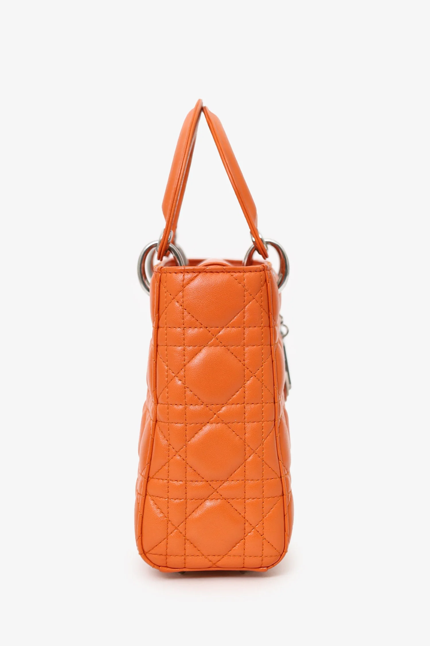 Christian Dior 2016 Orange Leather Cannage Small Lady Dior with Strap - Image 4