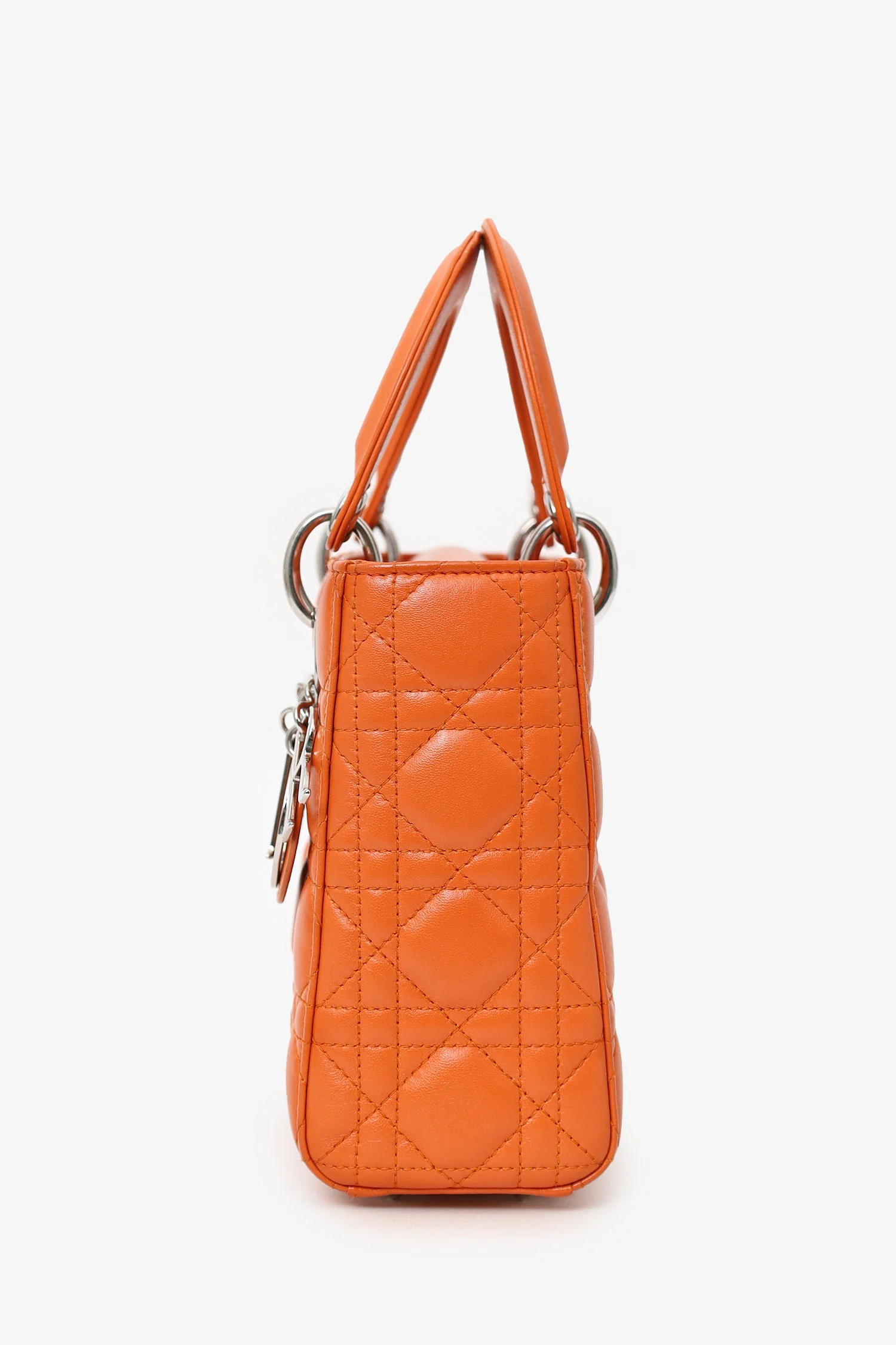 Christian Dior 2016 Orange Leather Cannage Small Lady Dior with Strap - Image 5