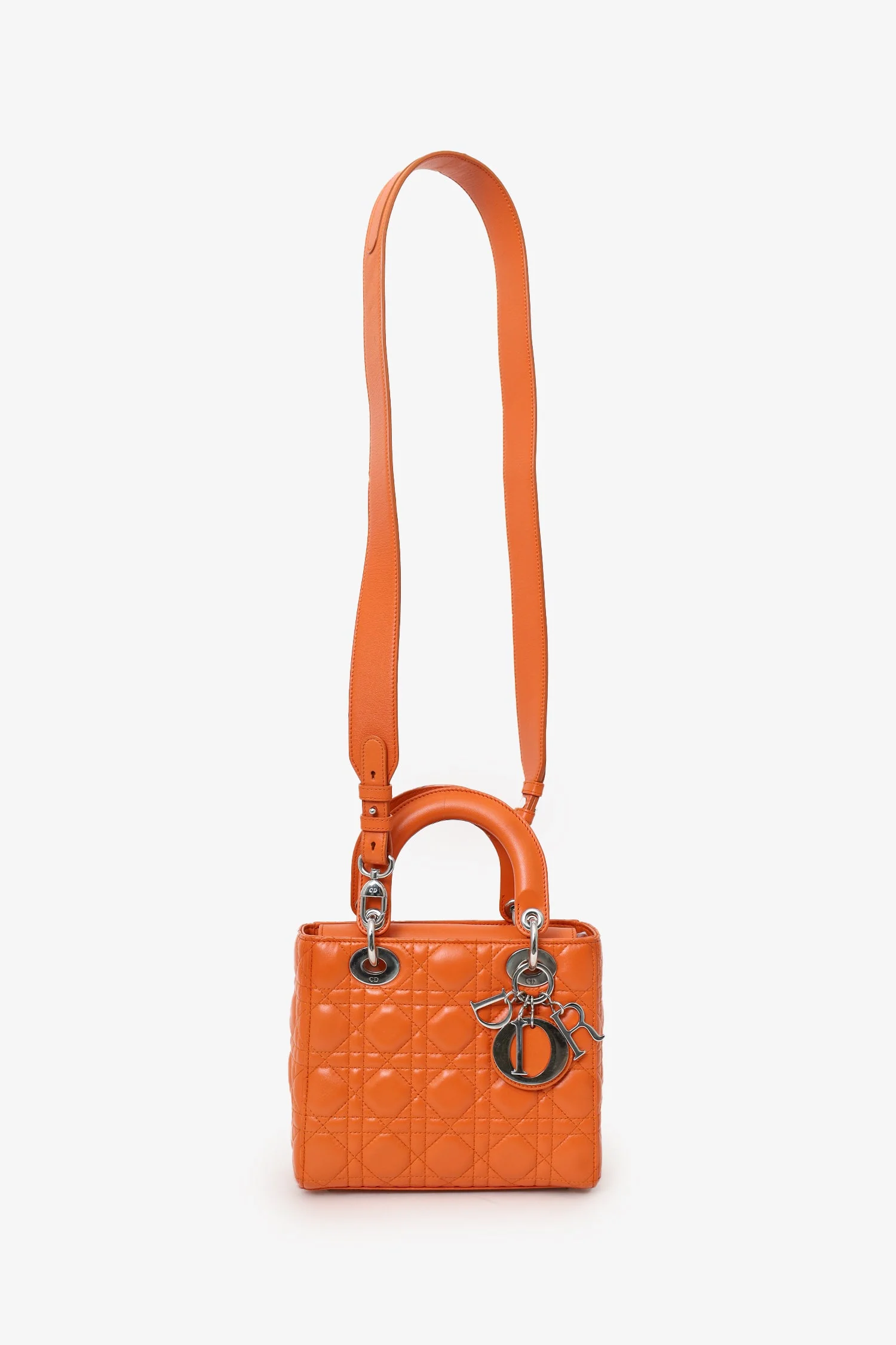 Christian Dior 2016 Orange Leather Cannage Small Lady Dior with Strap - Image 7