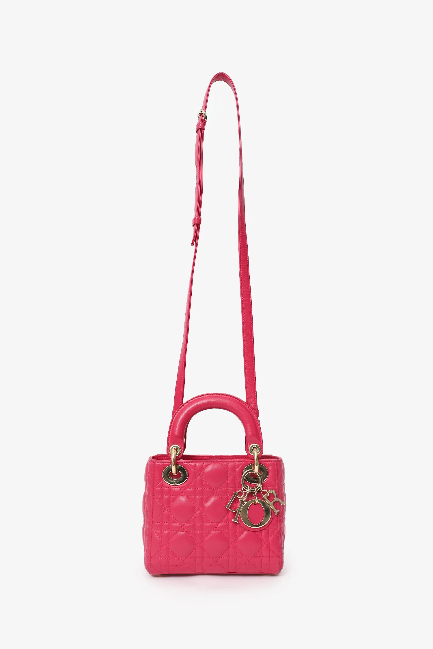Christian Dior 2016 Pink Cannage Leather Mini Lady Dior With Strap - Image 6