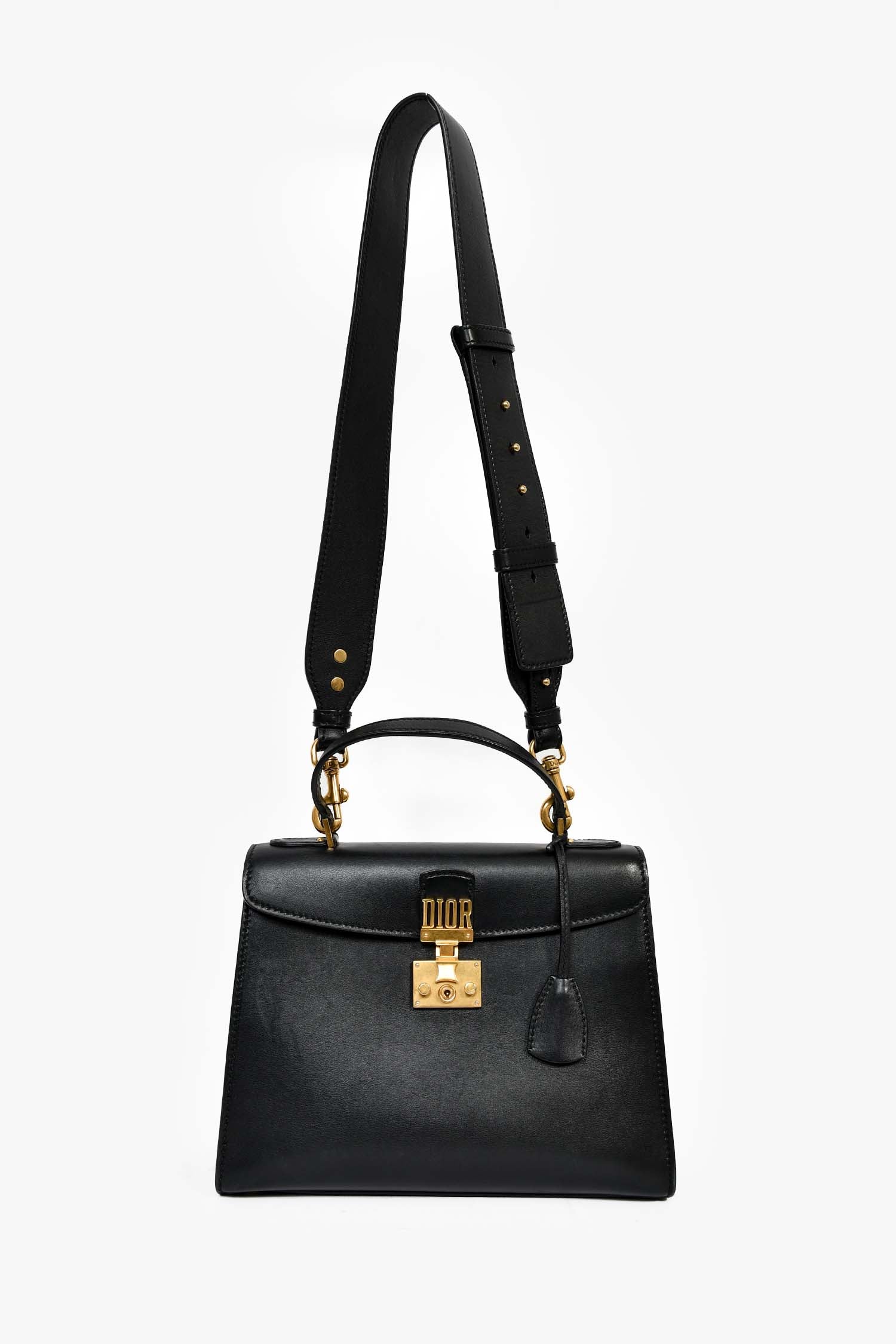 Christian Dior 2017 Black Leather Dioraddict Top Handle Bag With Strap - Image 7