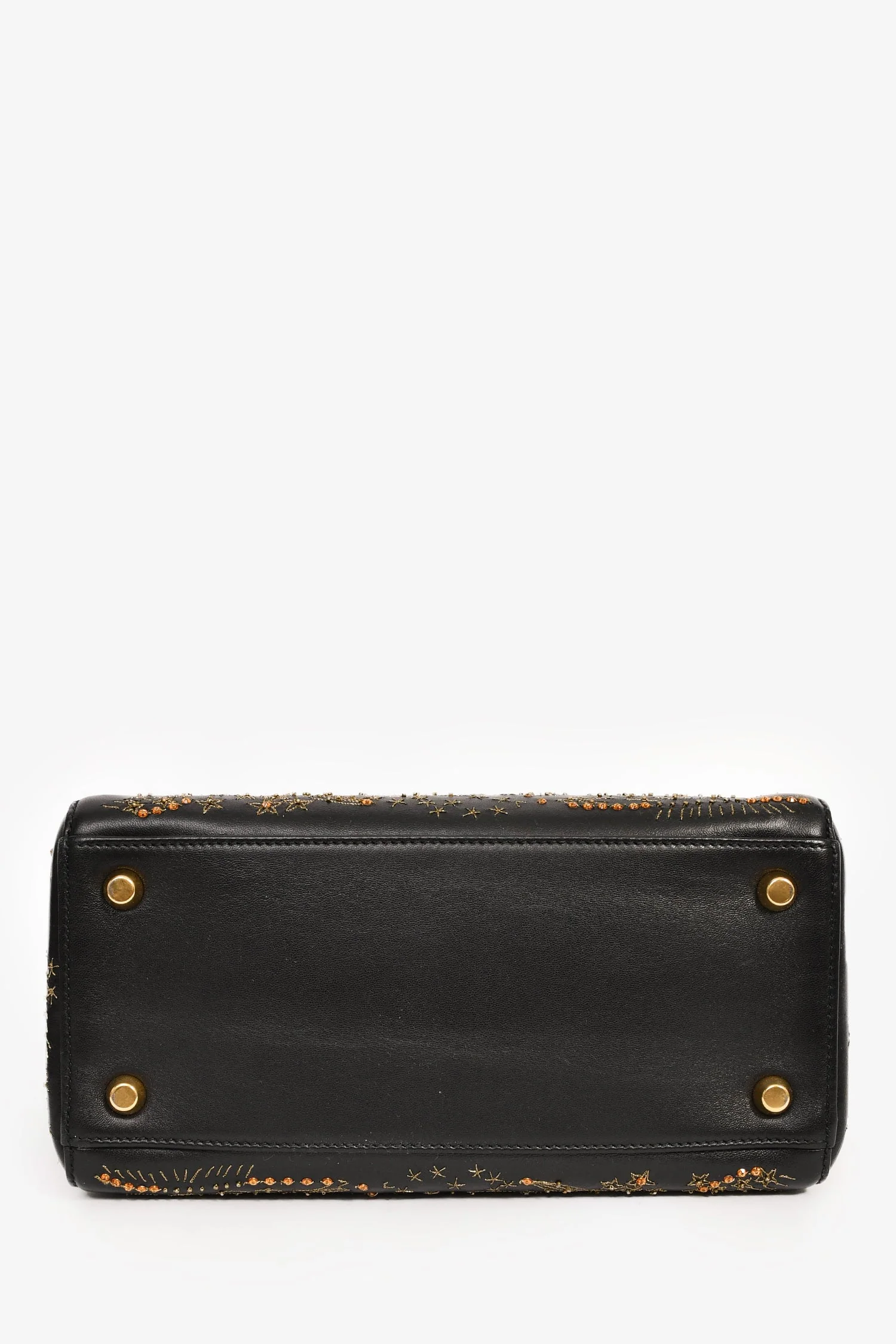 Christian Dior 2017 Black Leather Zodiac Embroidered Medium Lady D-Lite Bag with Strap - Image 5