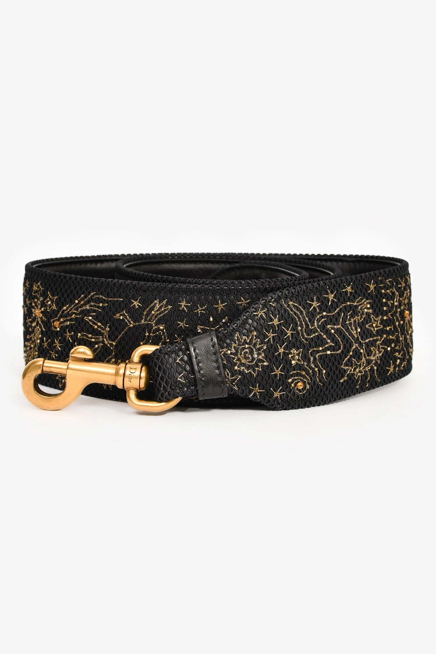Christian Dior 2017 Black Leather Zodiac Embroidered Medium Lady D-Lite Bag with Strap - Image 8