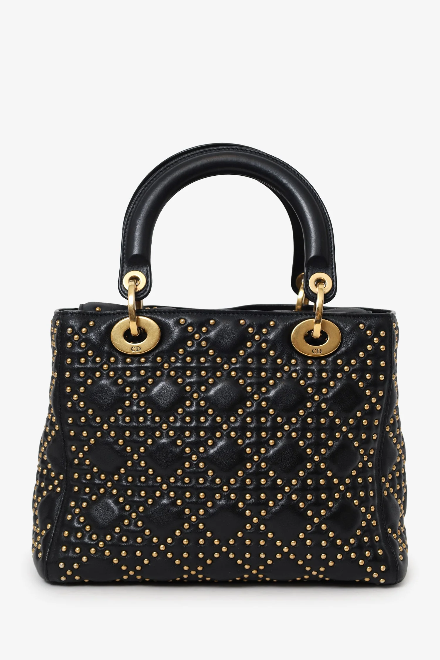 Christian Dior 2017 Black Studded Lambskin Cannage Supple Small Lady Dior - Image 2