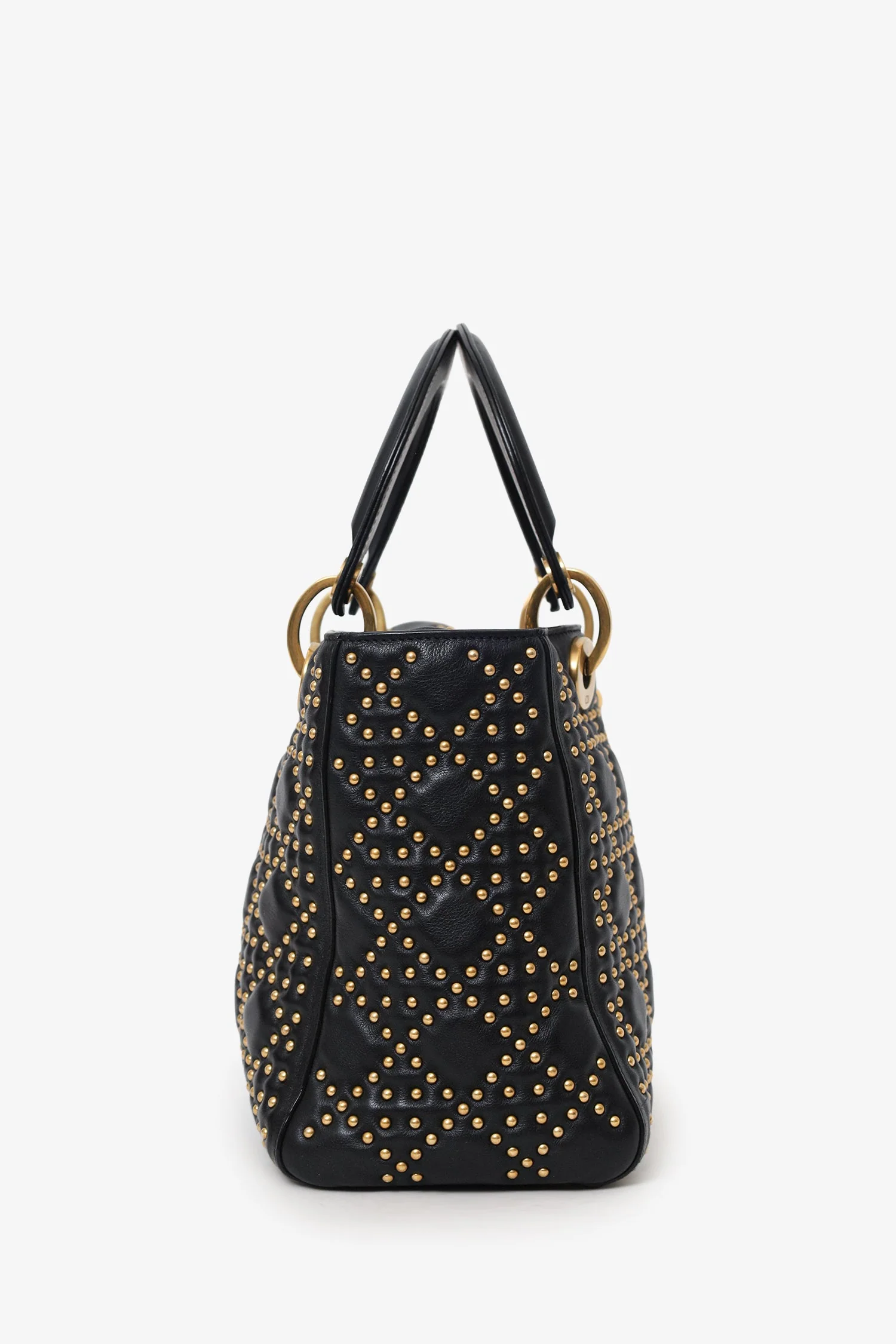 Christian Dior 2017 Black Studded Lambskin Cannage Supple Small Lady Dior - Image 3