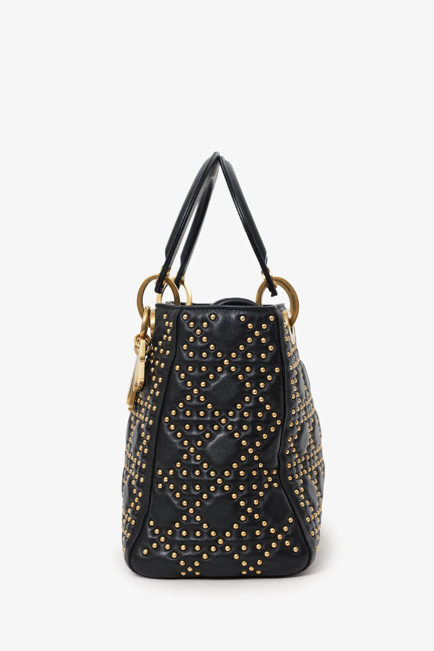 Christian Dior 2017 Black Studded Lambskin Cannage Supple Small Lady Dior - Image 4