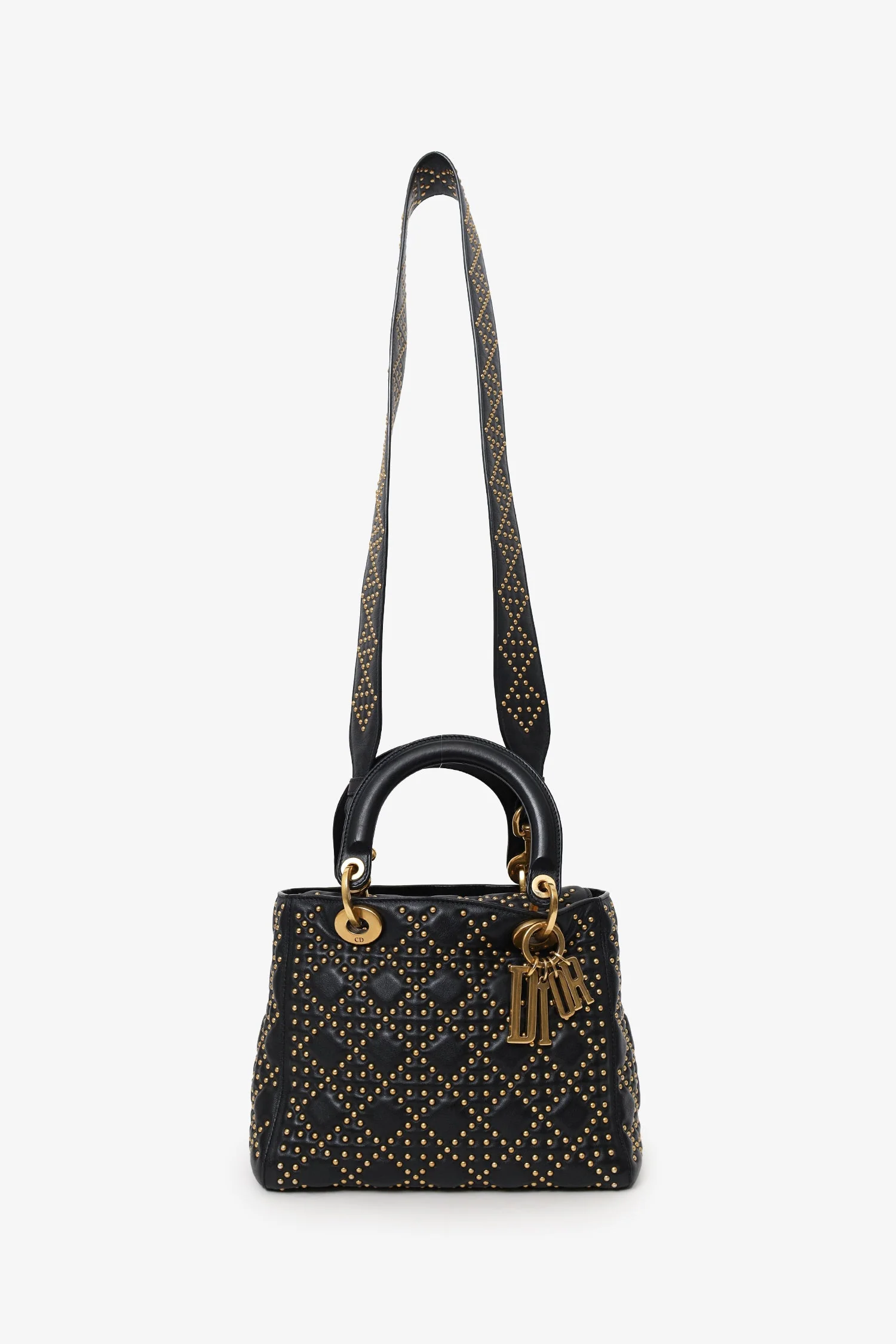 Christian Dior 2017 Black Studded Lambskin Cannage Supple Small Lady Dior - Image 6