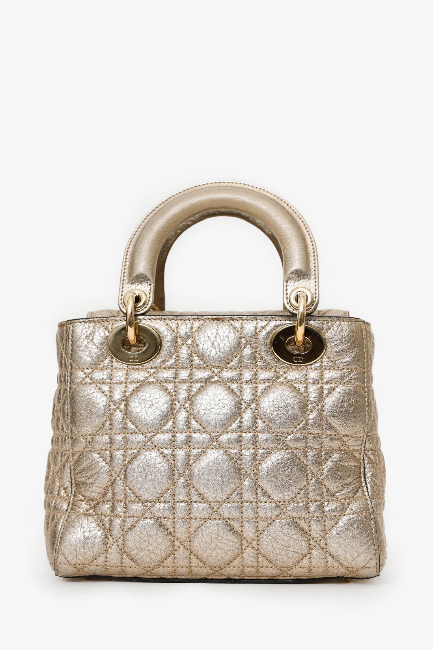 Christian Dior 2017 Gold Metallic Cannage Small Supple Lady Dior With Strap - Image 2