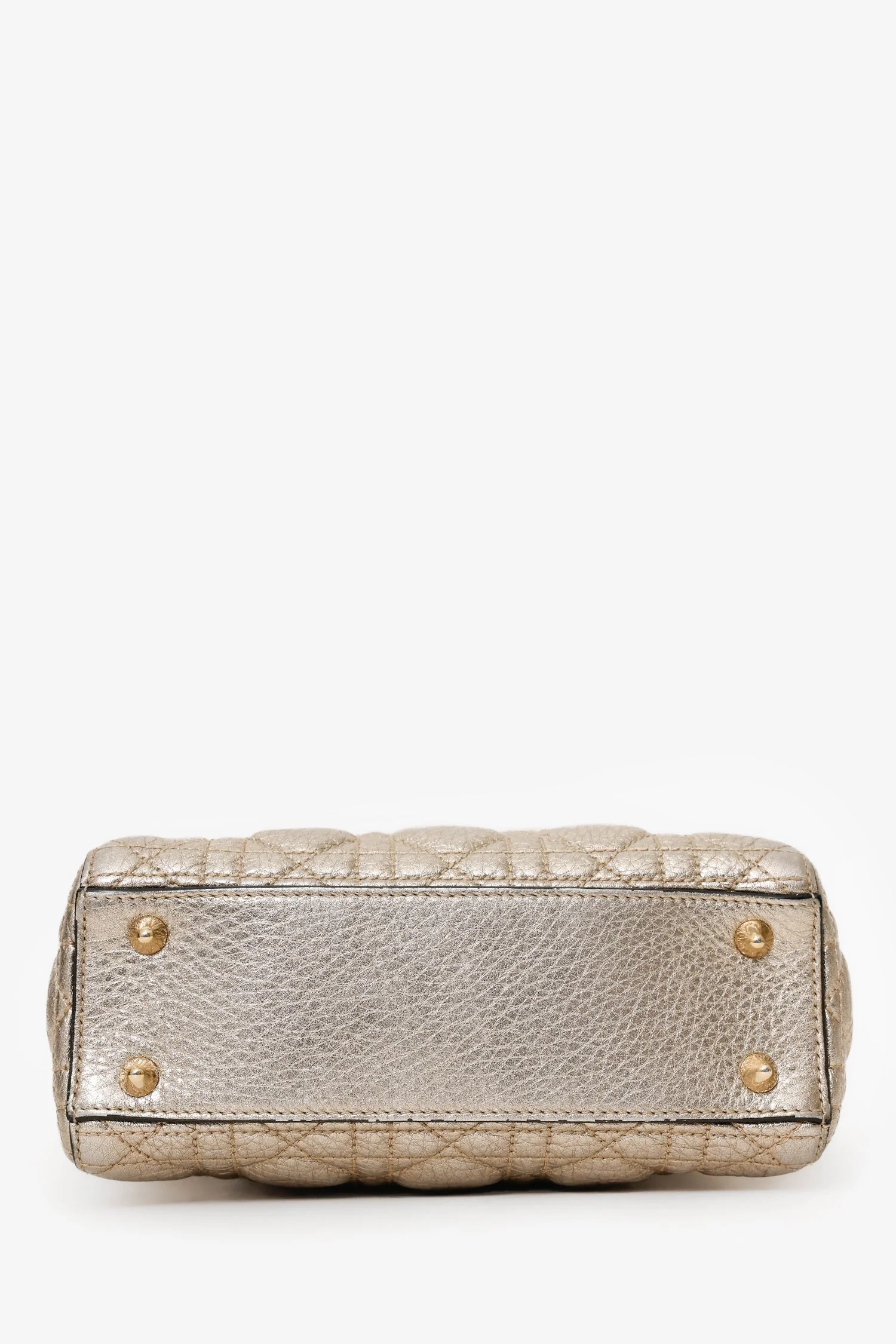 Christian Dior 2017 Gold Metallic Cannage Small Supple Lady Dior With Strap - Image 5
