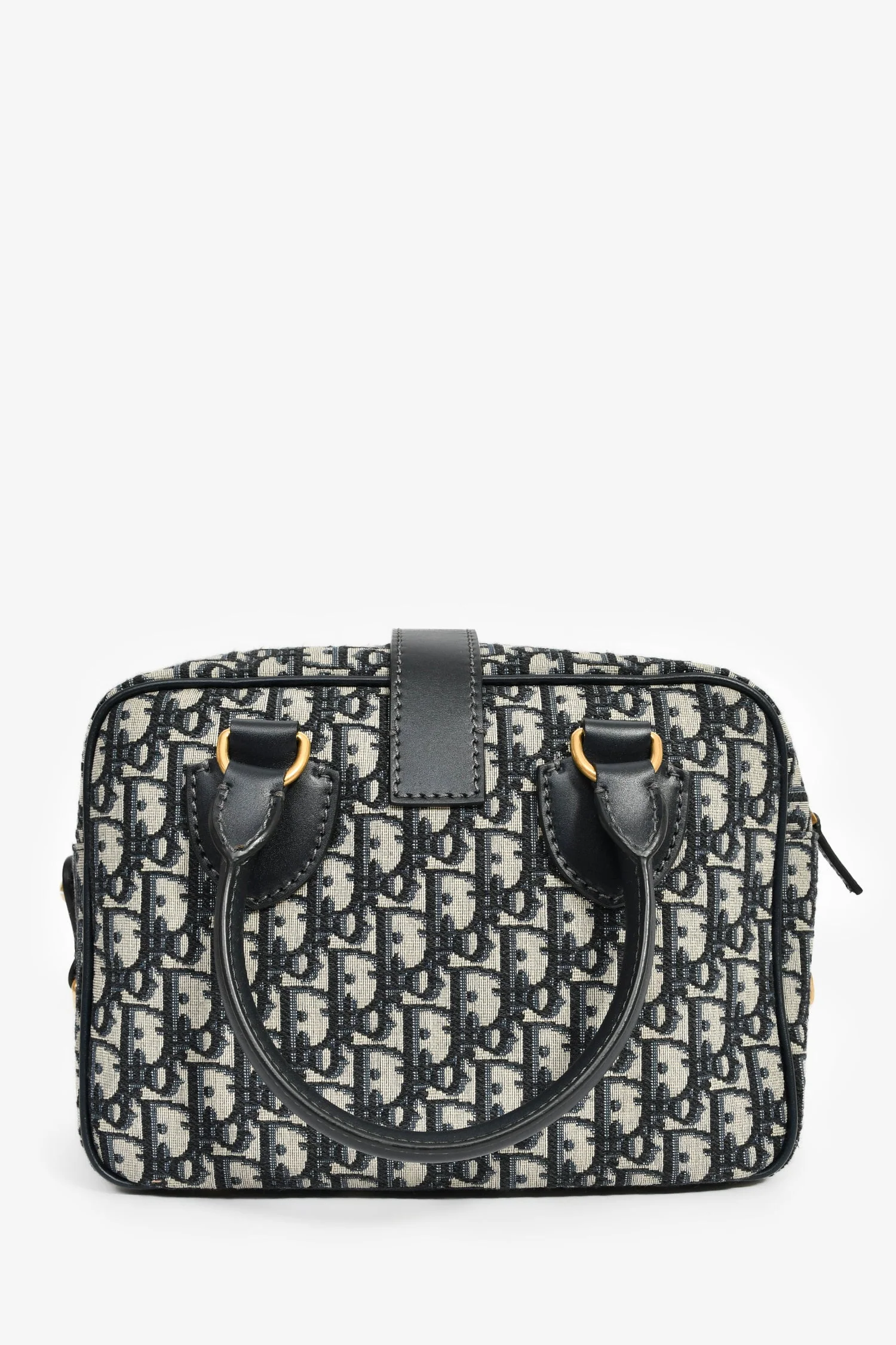Christian Dior 2017 Navy Oblique Jacquard Bowling Bag with Strap - Image 2