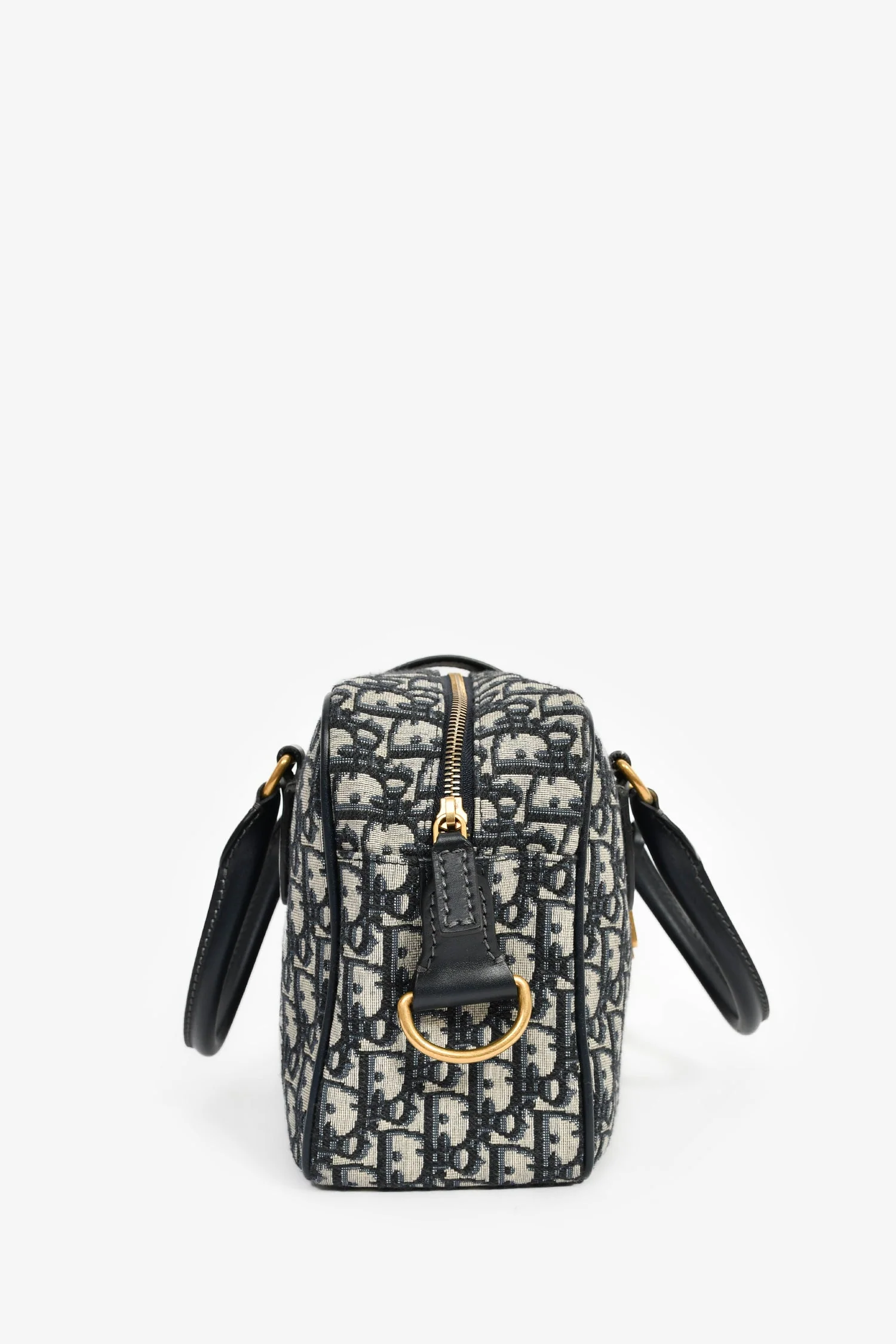 Christian Dior 2017 Navy Oblique Jacquard Bowling Bag with Strap - Image 3