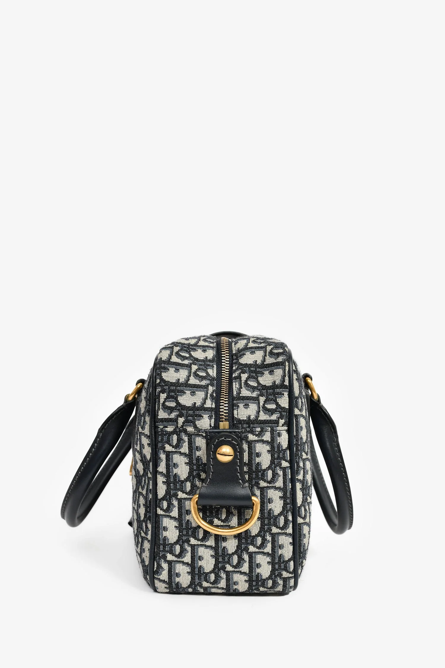 Christian Dior 2017 Navy Oblique Jacquard Bowling Bag with Strap - Image 4
