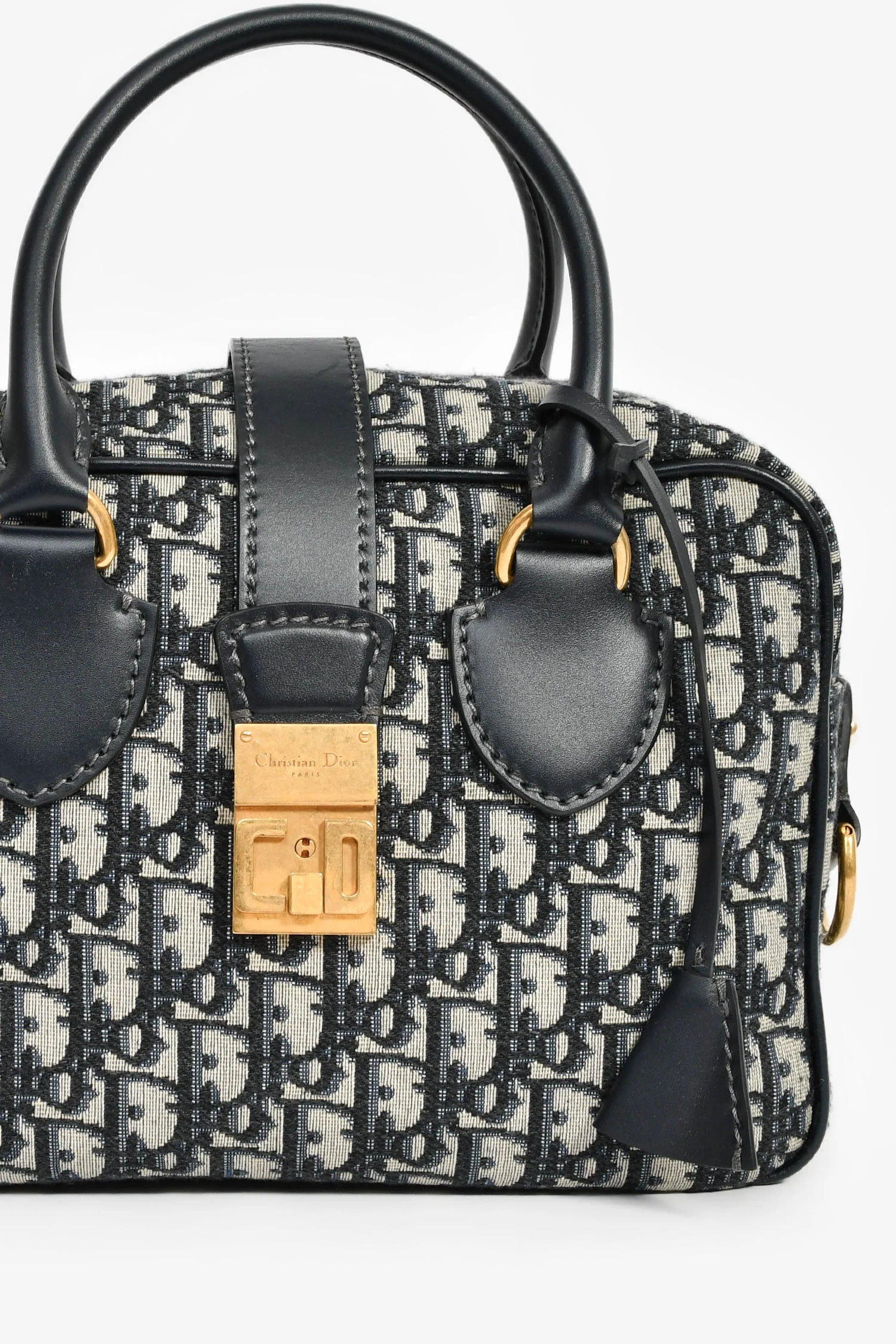 Christian Dior 2017 Navy Oblique Jacquard Bowling Bag with Strap - Image 6