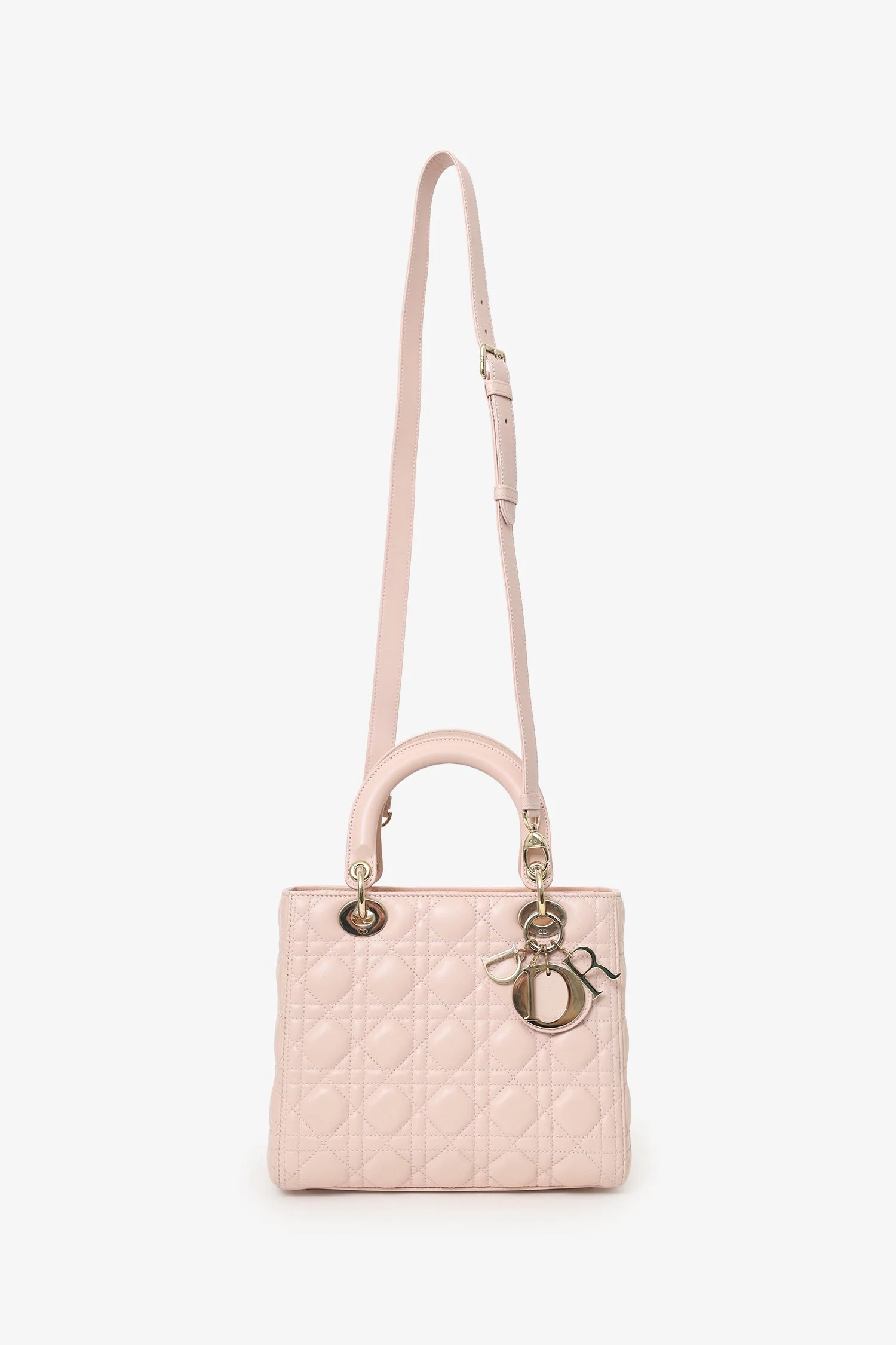 Christian Dior 2017 Pink Leather Medium Lady Dior Bag With Strap - Image 6