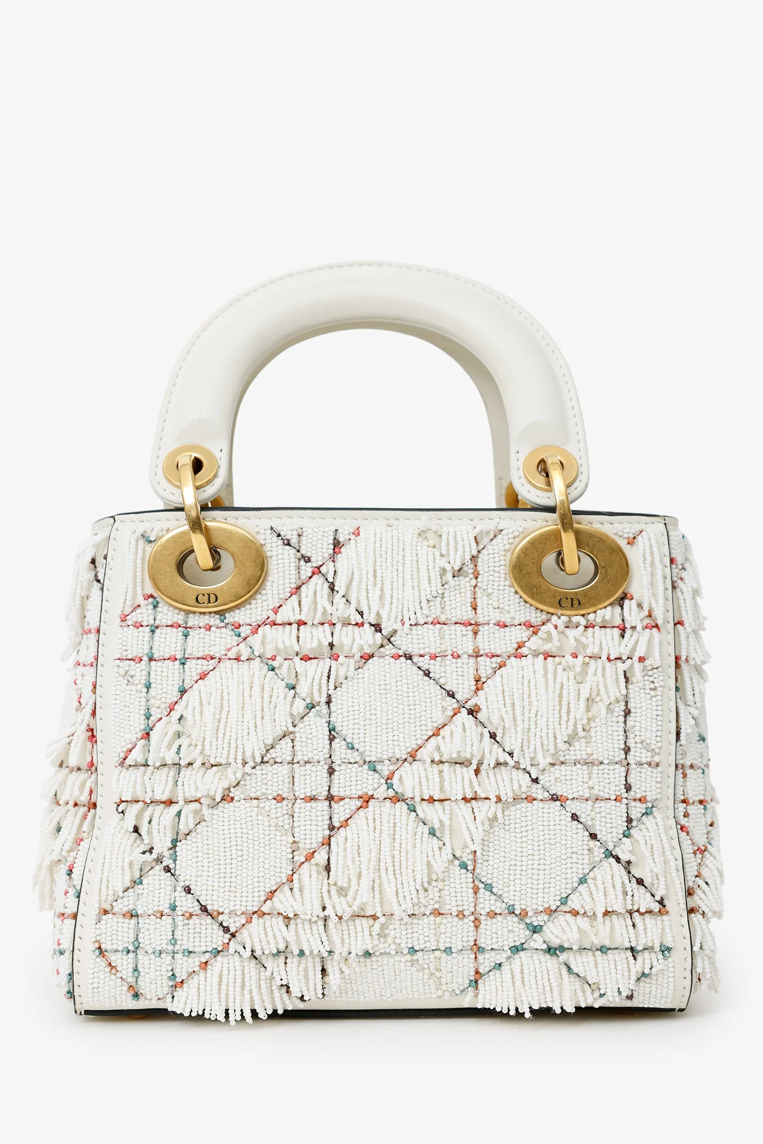 Christian Dior 2017 White Beaded Fringe Mini Lady Dior - Image 2