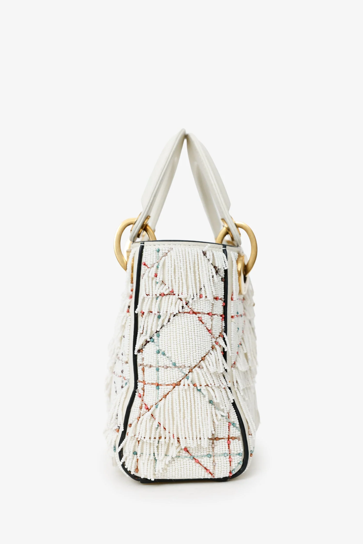 Christian Dior 2017 White Beaded Fringe Mini Lady Dior - Image 3