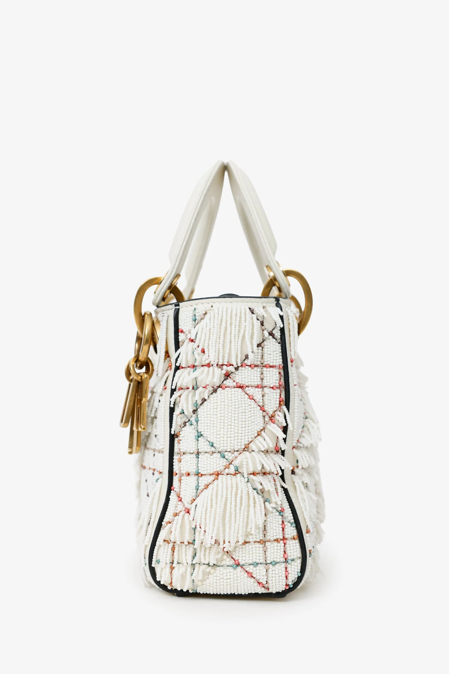 Christian Dior 2017 White Beaded Fringe Mini Lady Dior - Image 4