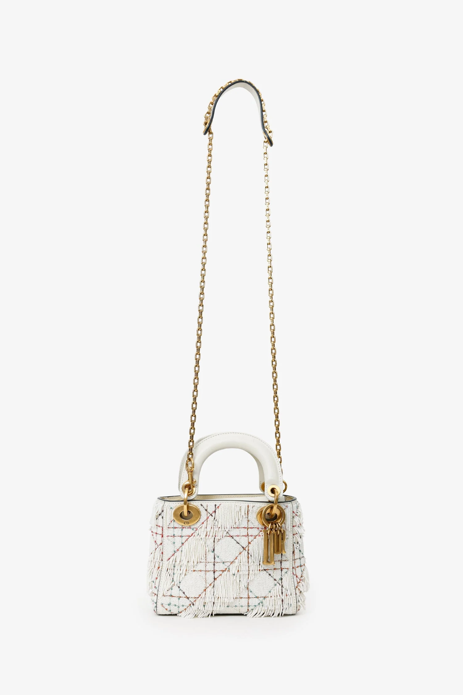 Christian Dior 2017 White Beaded Fringe Mini Lady Dior - Image 6