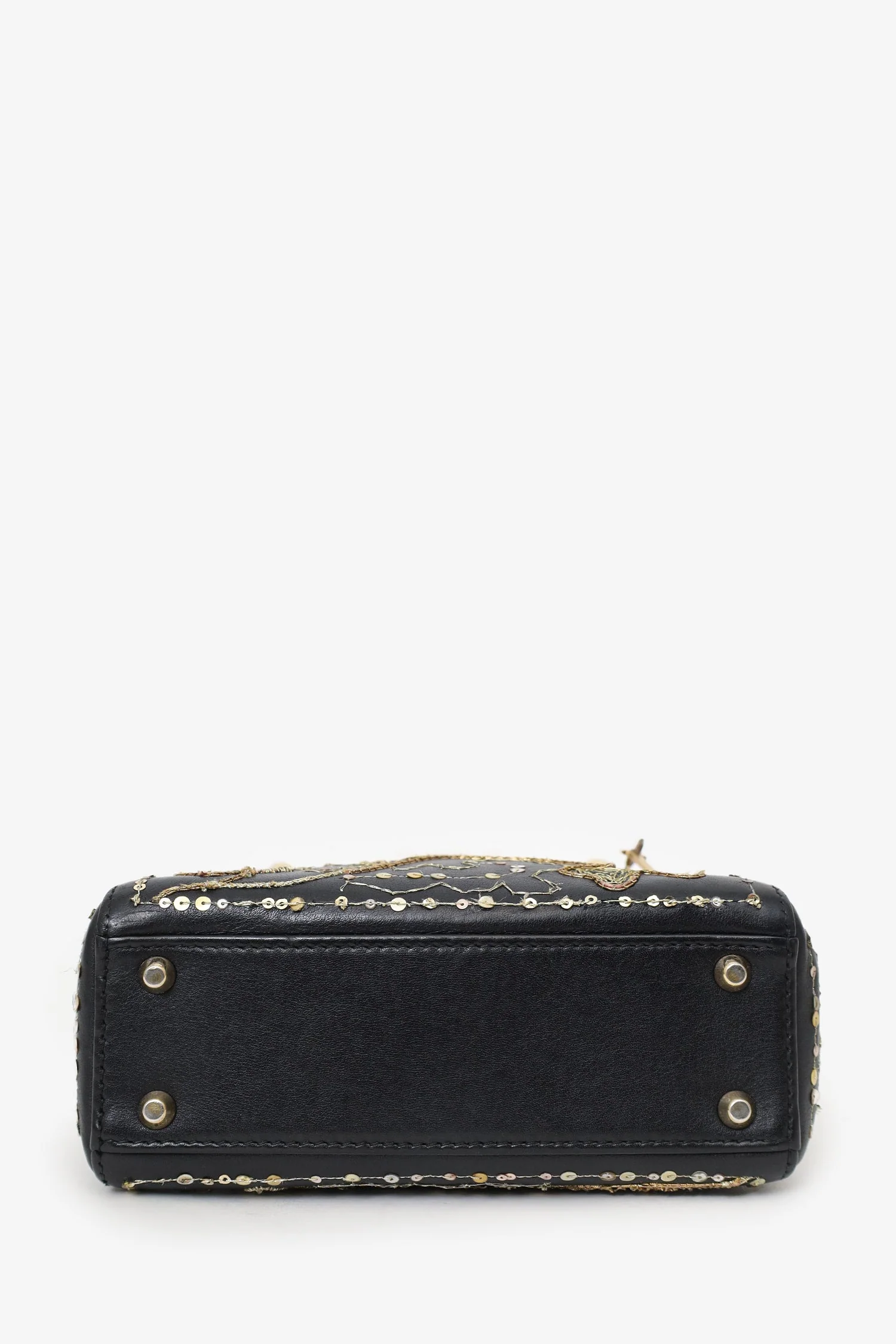 Christian Dior 2018 Black Leather Gold 'Clovers' Embroidered Mini Lady Dior - Image 6