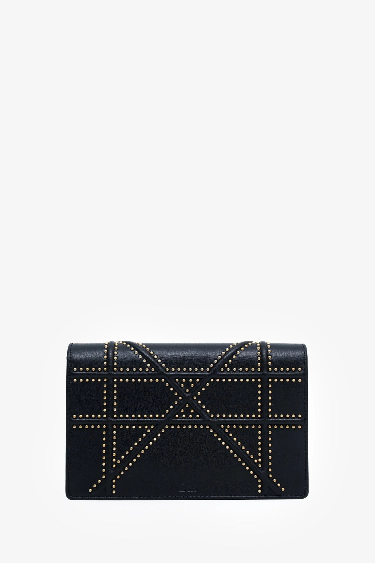 Christian Dior 2018 Black Leather Studded Diorama Wallet On Chain - Image 3